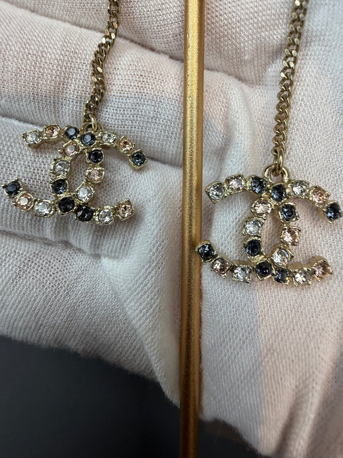 Chanel Crystal CC Long Drop Earrings | Gold-Tone Chain & Multicolor Crystal Earrings