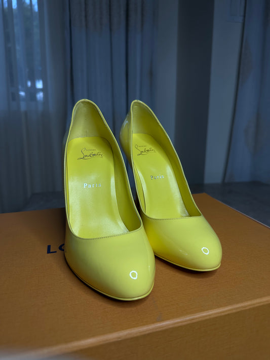 Christian Louboutin Fifi Neon Yellow Dolly Patent Leather Pumps 39 1/2