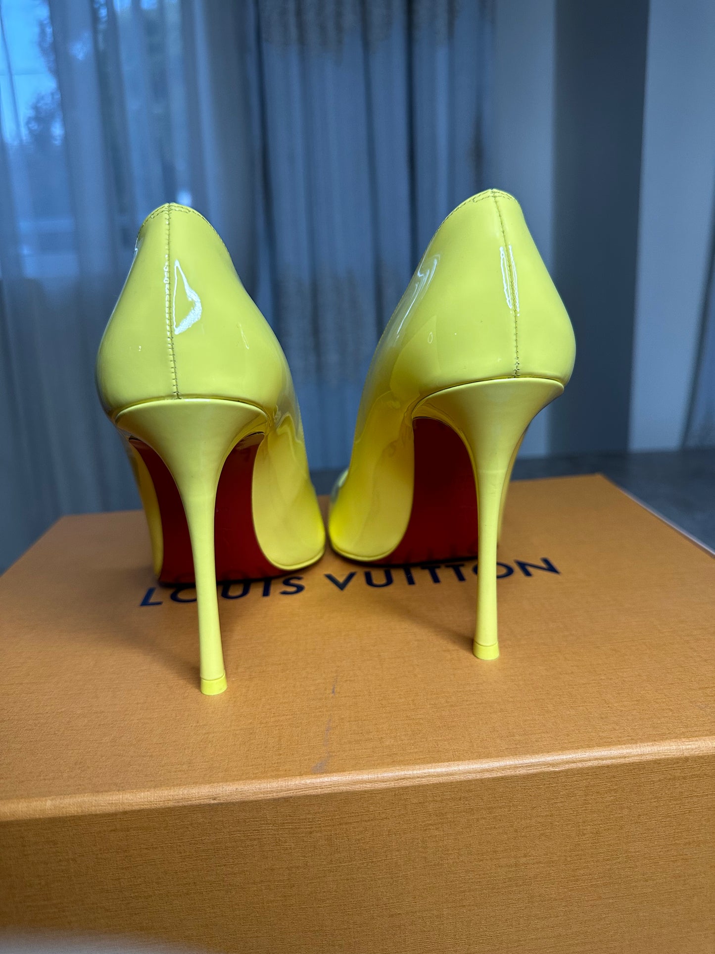 Christian Louboutin Fifi Neon Yellow Dolly Patent Leather Pumps 39 1/2