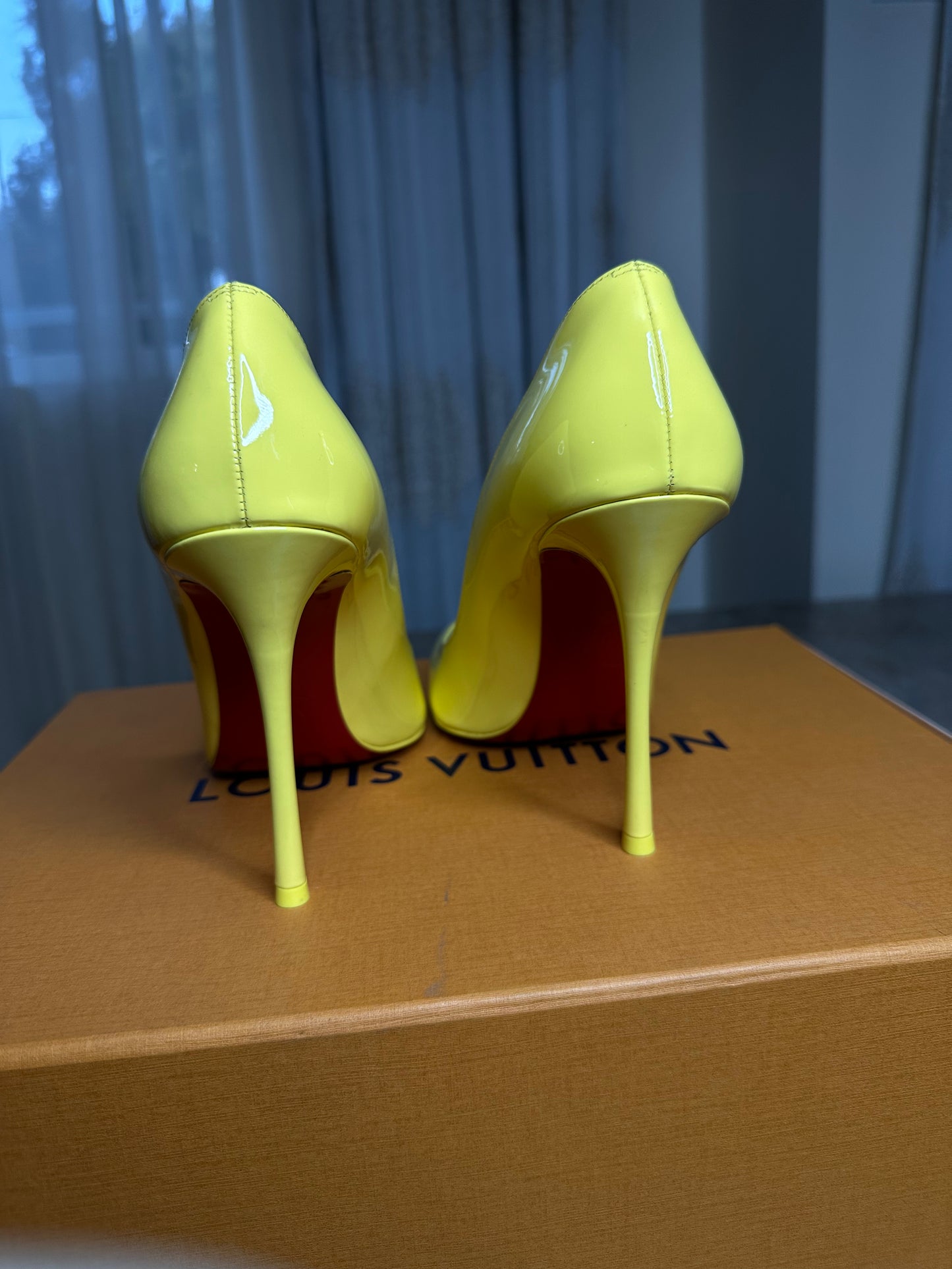 Christian Louboutin Fifi Neon Yellow Dolly Patent Leather Pumps 39 1/2