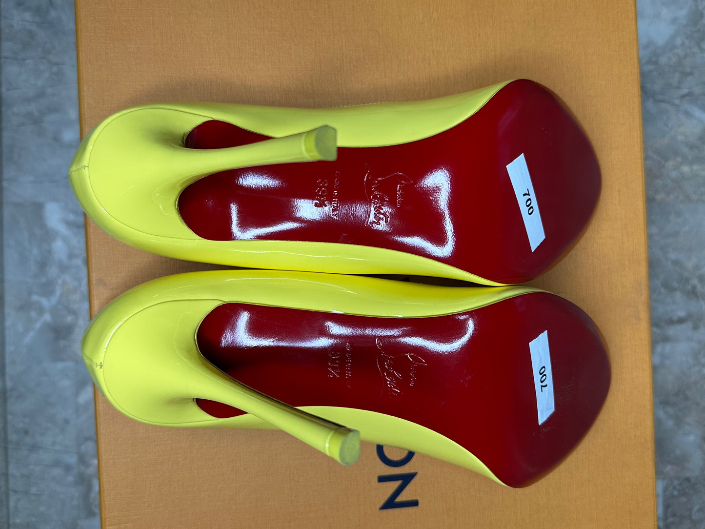 Christian Louboutin Fifi Neon Yellow Dolly Patent Leather Pumps 39 1/2