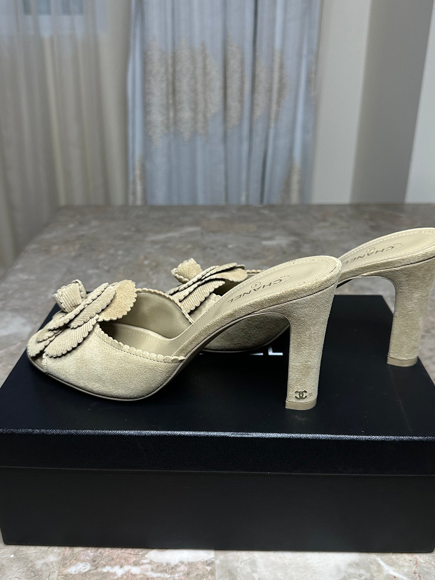 Chanel 24B Beige Suede Mules Size 40 | 4” Heel | Worn Once| Luxury Designer Clogs