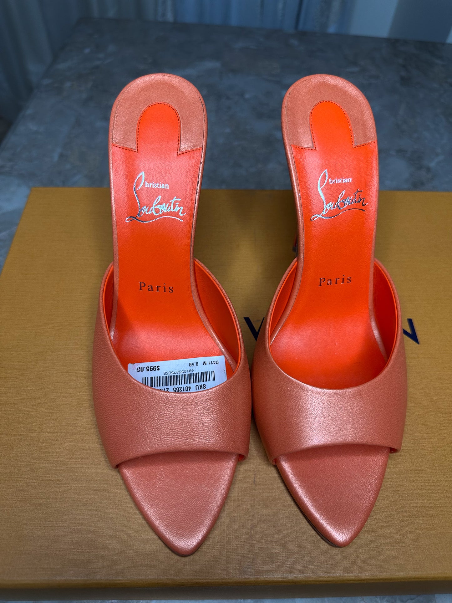 Christian Louboutin Nappa Me Dolly 85 Sandals Size 39.5 | Orange Leather Vitamine | 100mm Heel | New