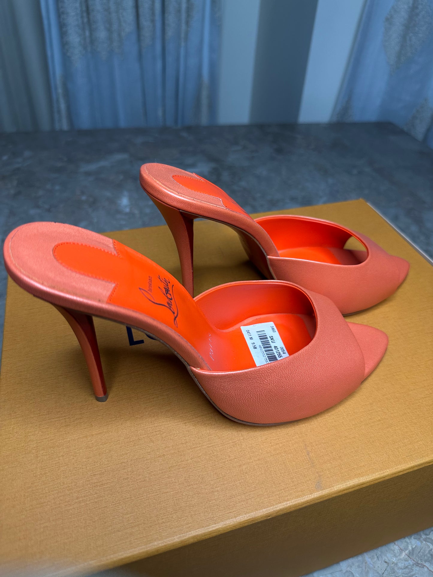 Christian Louboutin Nappa Me Dolly 85 Sandals Size 39.5 | Orange Leather Vitamine | 100mm Heel | New