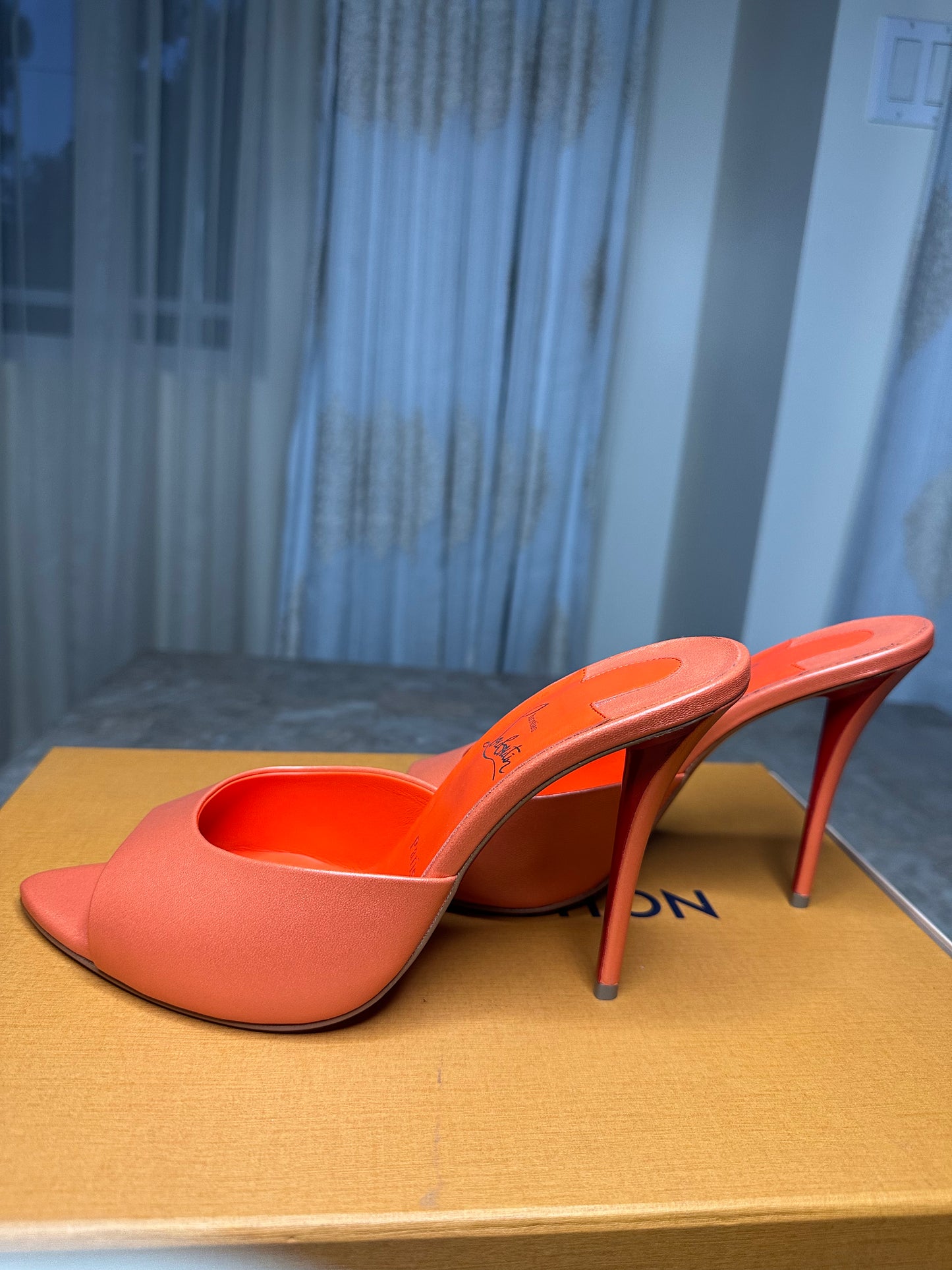 Christian Louboutin Nappa Me Dolly 85 Sandals Size 39.5 | Orange Leather Vitamine | 100mm Heel | New