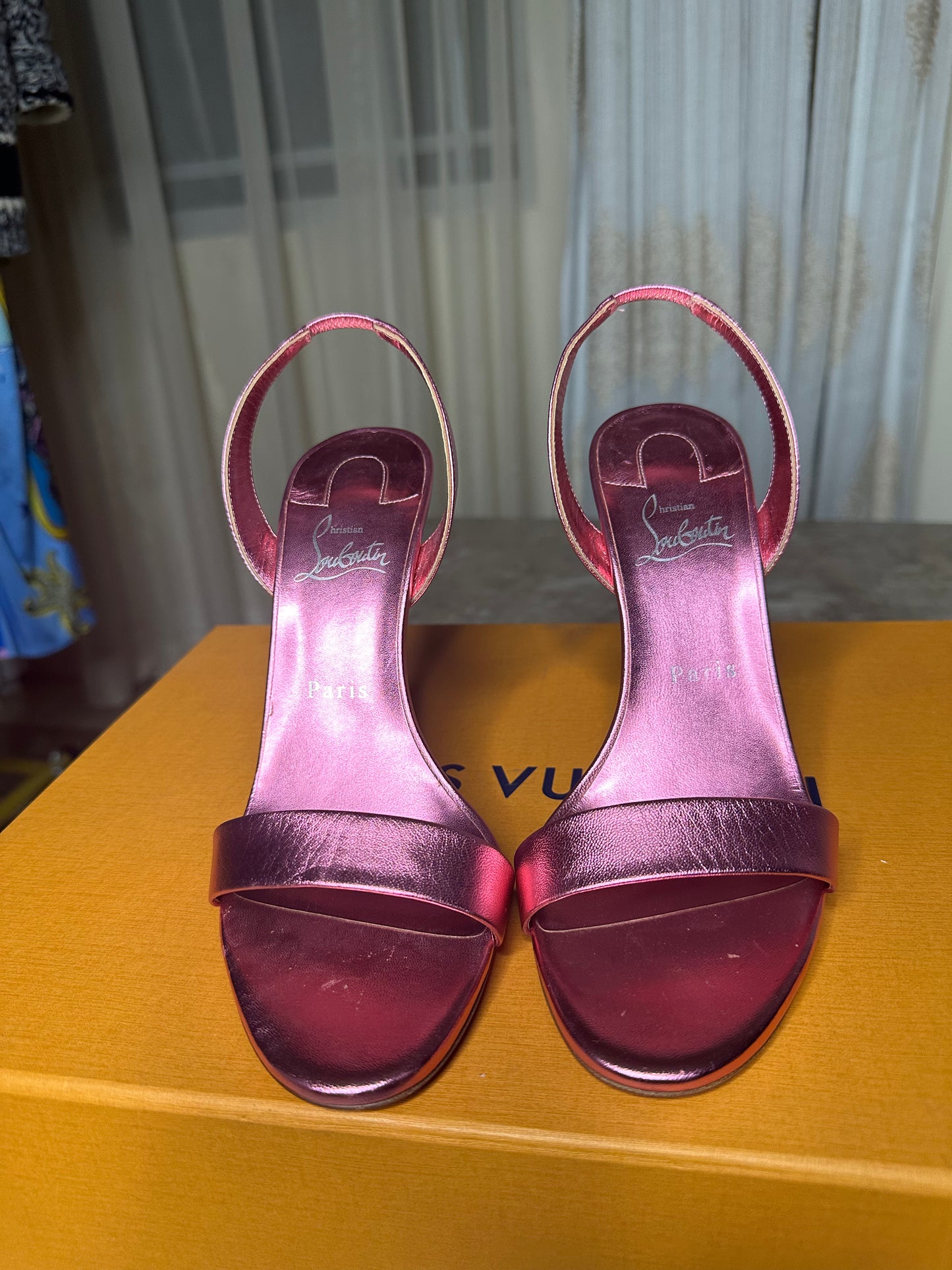Christian Louboutin Metallic Pink Stiletto Sandals Size 41 | Strappy Leather Heels | Worn Once