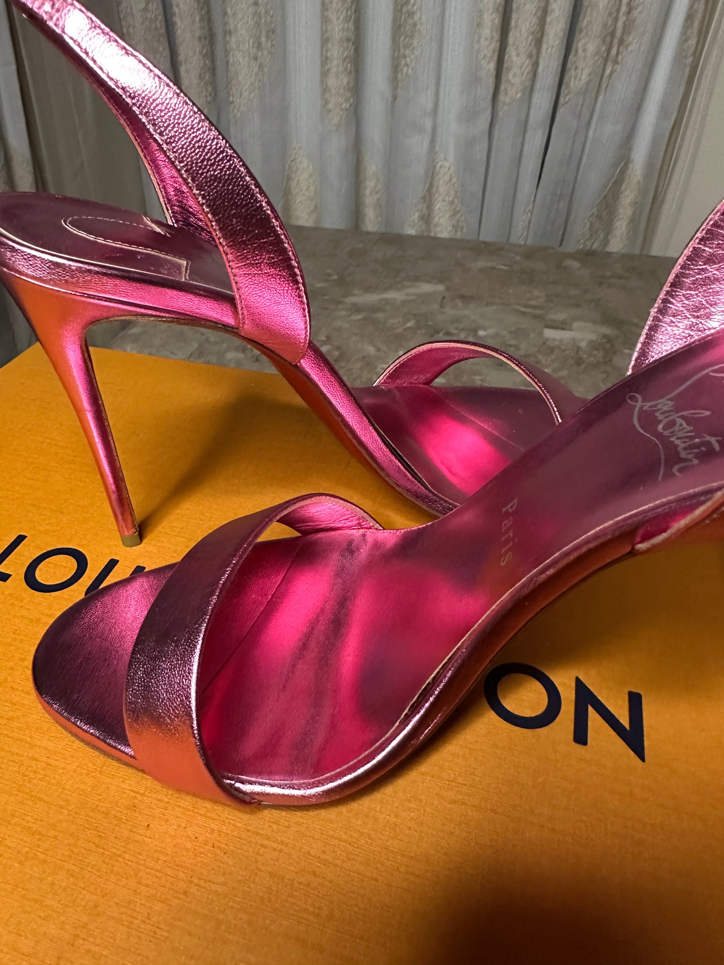 Christian Louboutin Metallic Pink Stiletto Sandals Size 41 | Strappy Leather Heels | Worn Once