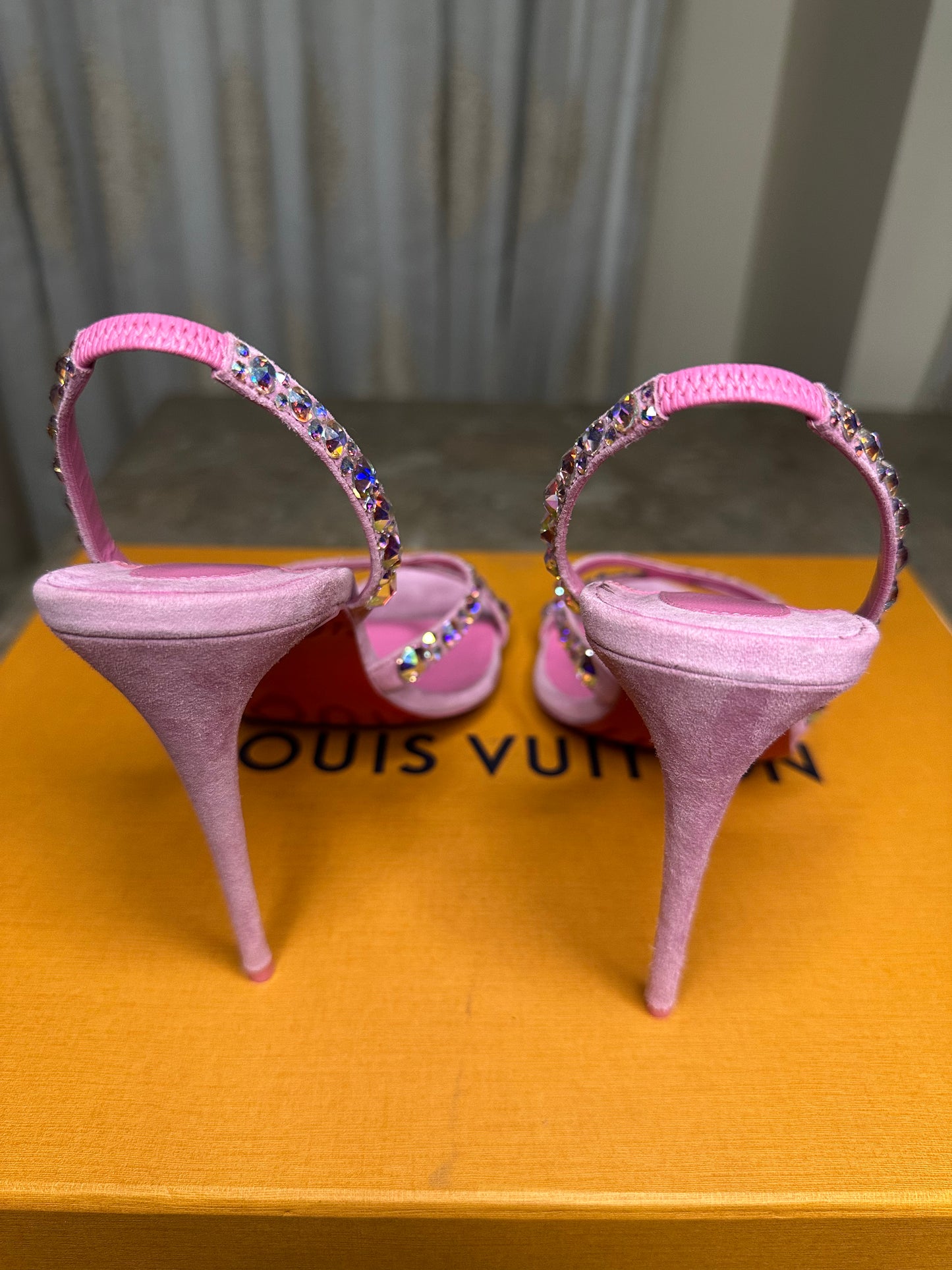 Christian Louboutin Emilie 100mm Embellished Suede Sandals Size 40 | Pink Strappy Heels | Slingback | New