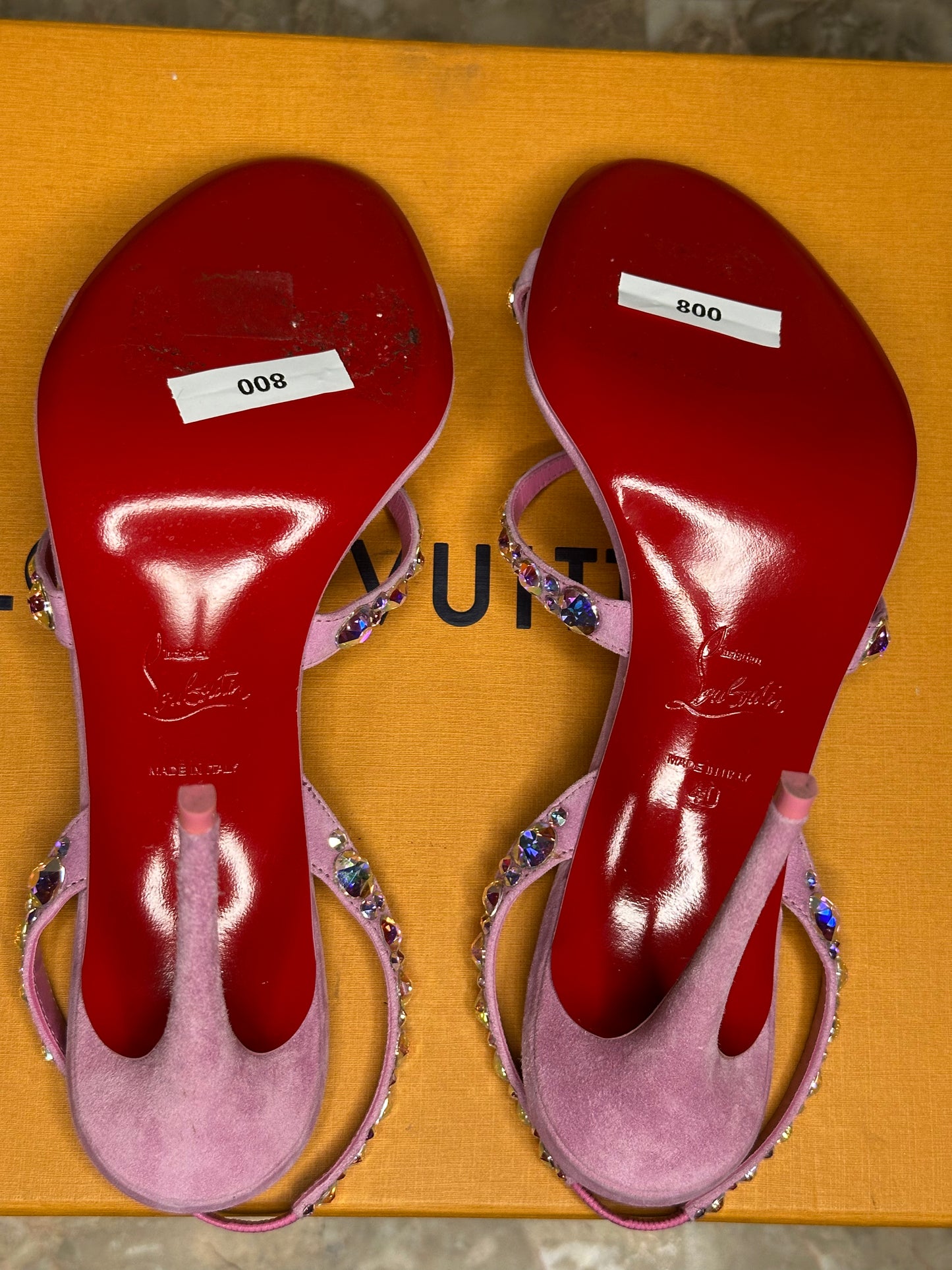 Christian Louboutin Emilie 100mm Embellished Suede Sandals Size 40 | Pink Strappy Heels | Slingback | New