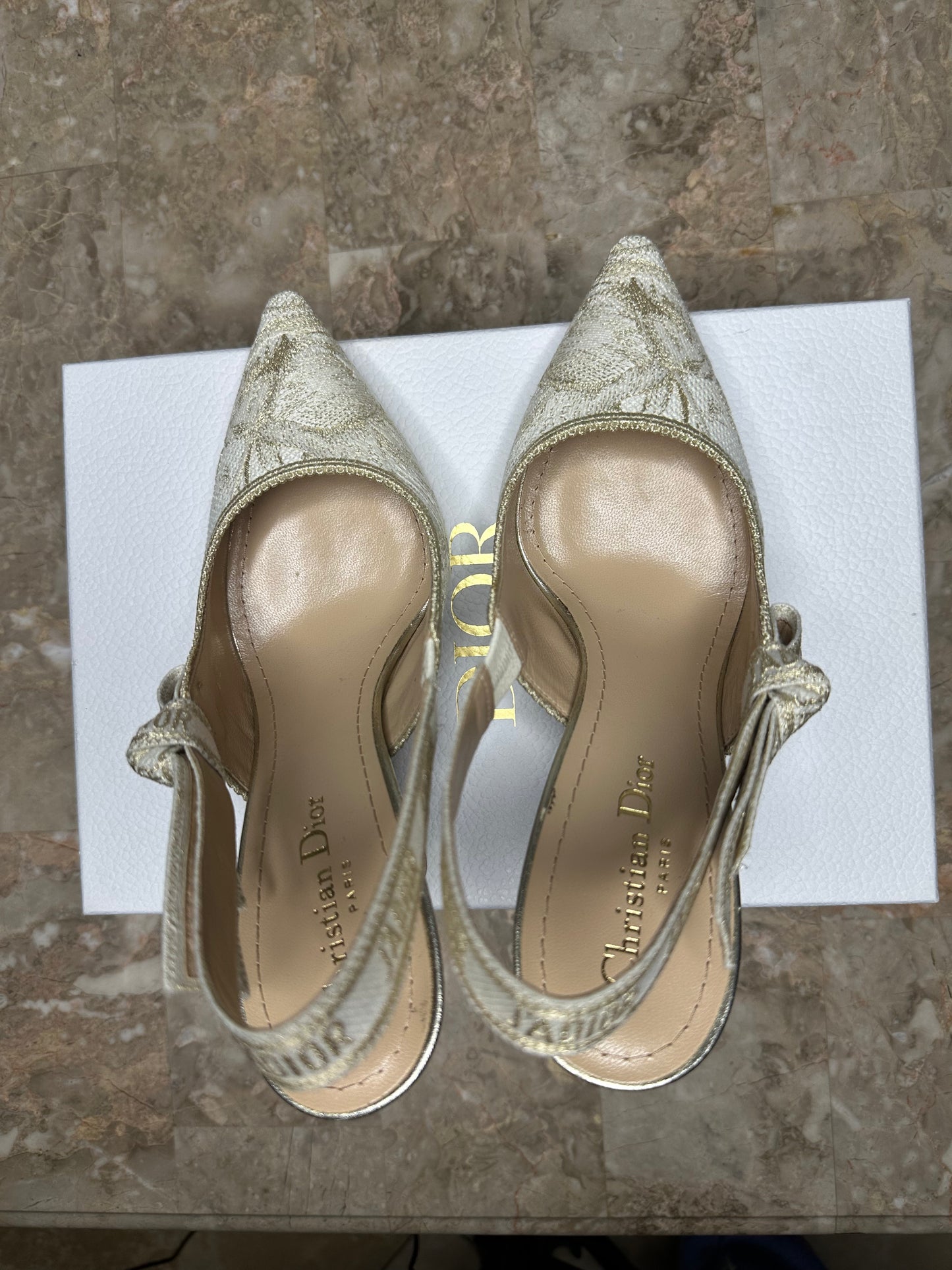 Dior J’Adior Slingback Pumps Size 39.5 | Cream Mesh Embroidered Heels | 10cm Heel | New in Box