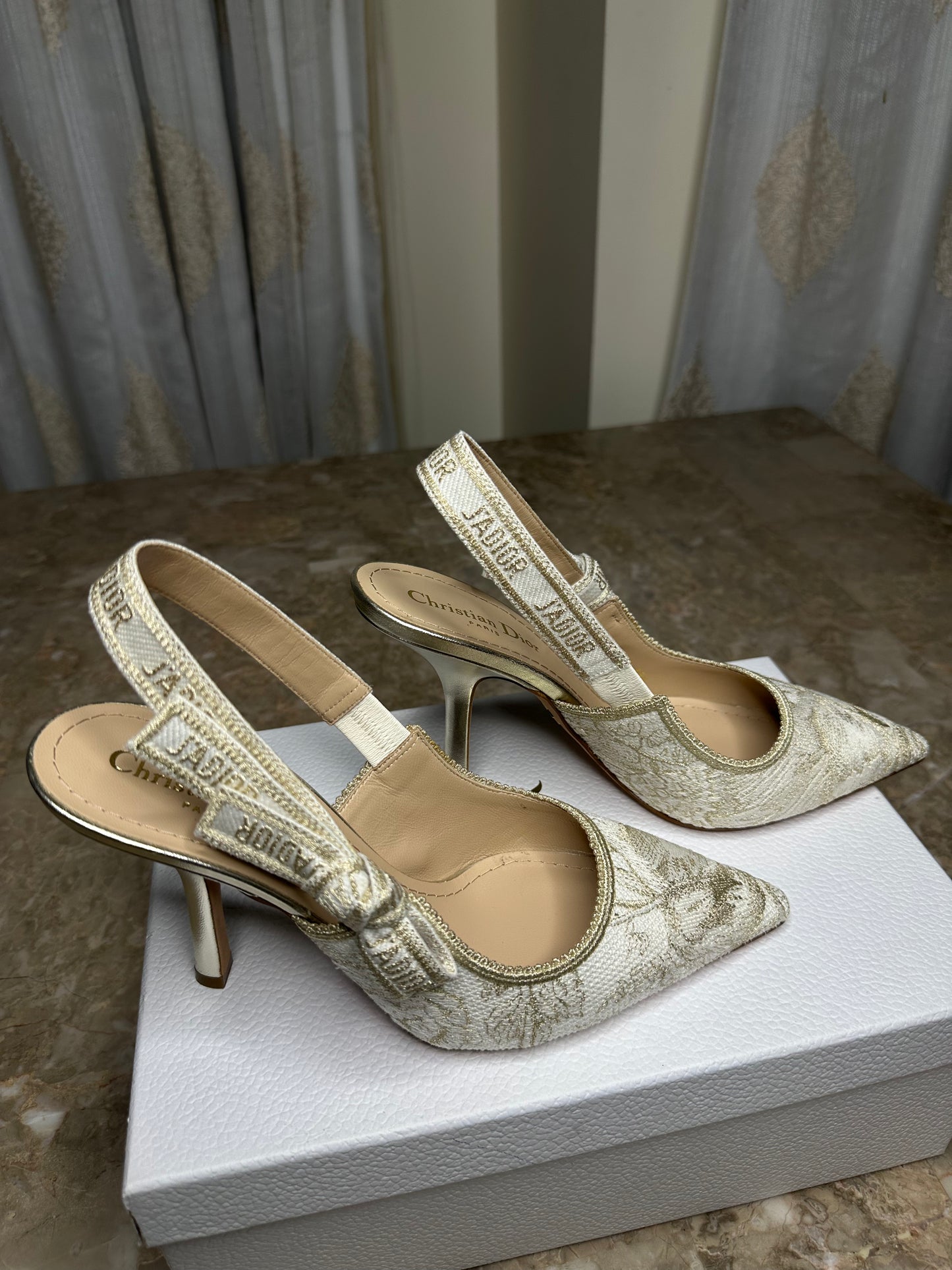 Dior J’Adior Slingback Pumps Size 39.5 | Cream Mesh Embroidered Heels | 10cm Heel | New in Box