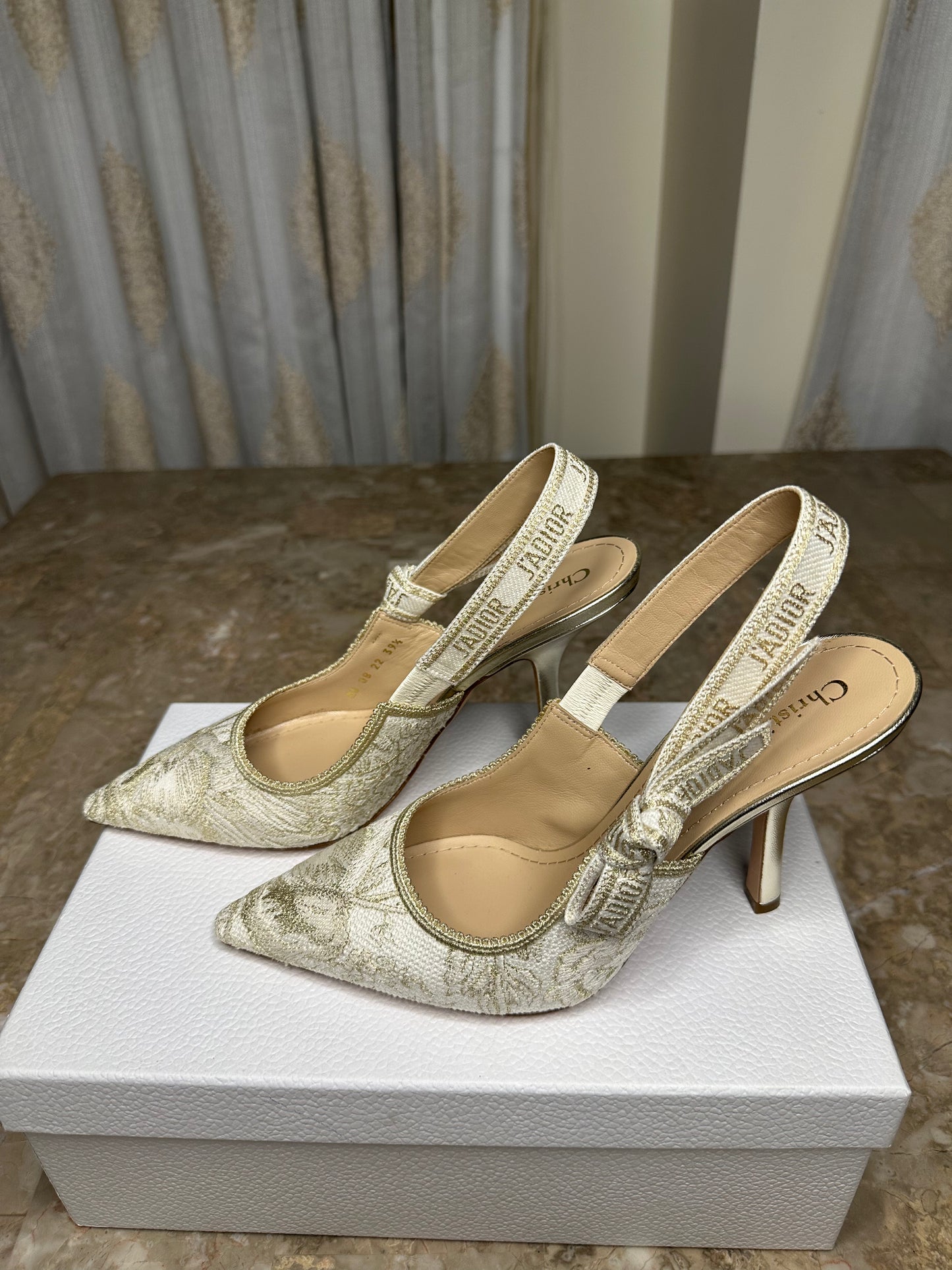 Dior J’Adior Slingback Pumps Size 39.5 | Cream Mesh Embroidered Heels | 10cm Heel | New in Box