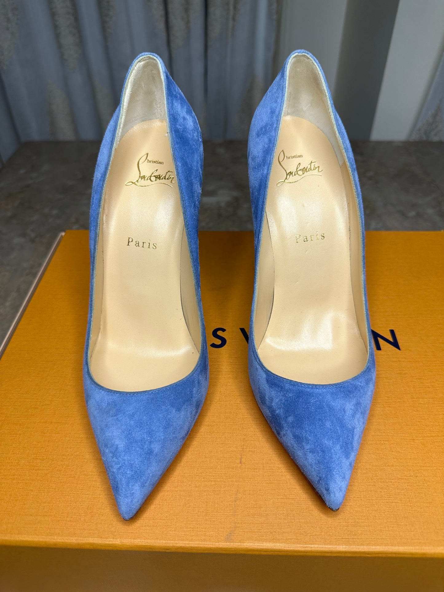 Christian Louboutin So Kate 100 Blue Suede Pumps Size 39.5 | Pointed Toe Stiletto Heels | New