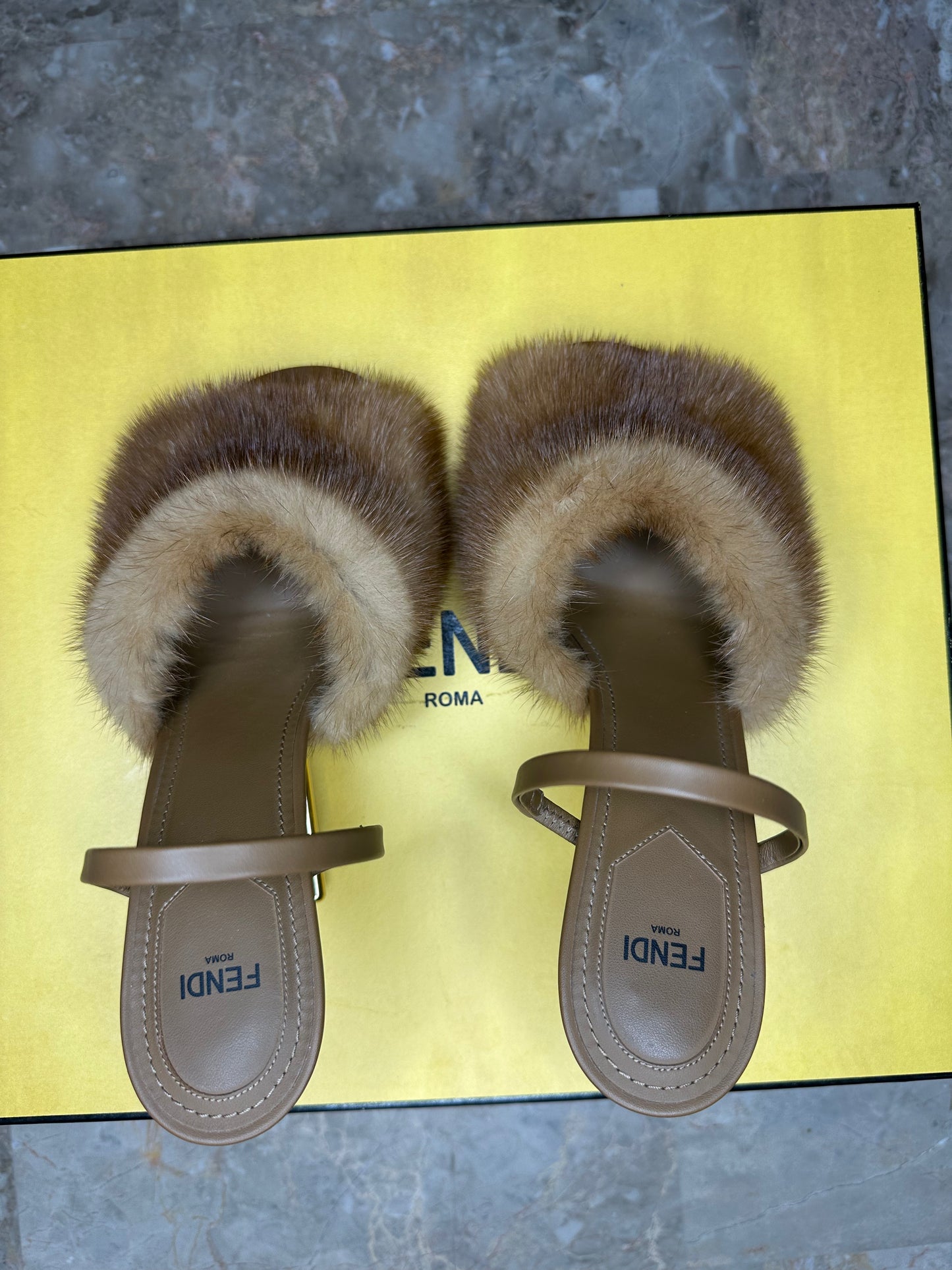 Fendi First Heeled Mules – Tan Leather & Faux Fur | Size EU 39.5 (With Box & Dust Bags)