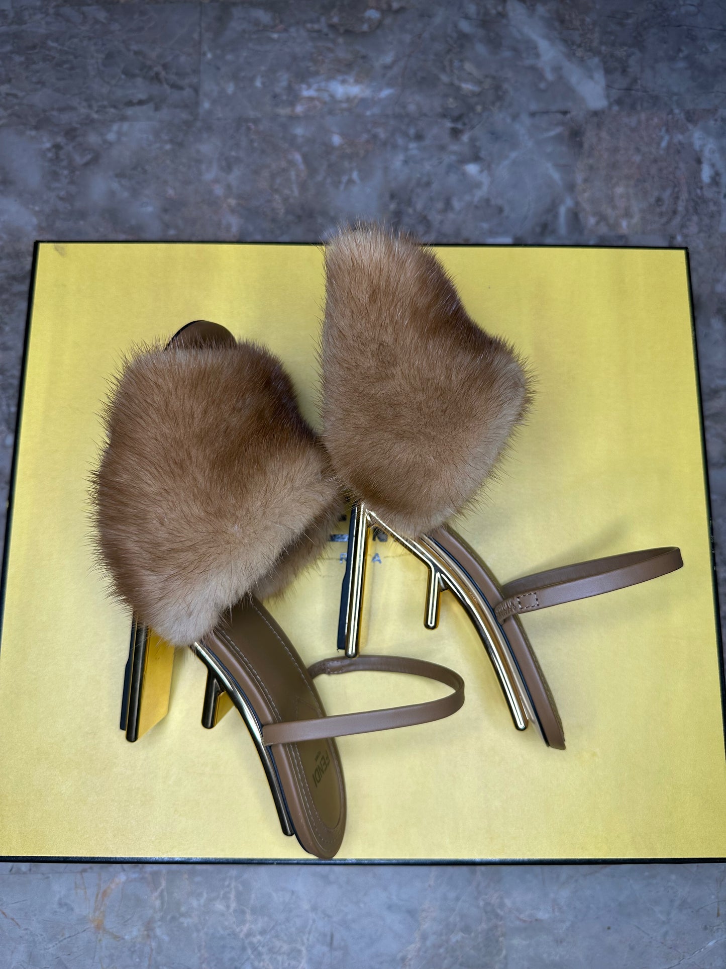 Fendi First Heeled Mules – Tan Leather & Faux Fur | Size EU 39.5 (With Box & Dust Bags)