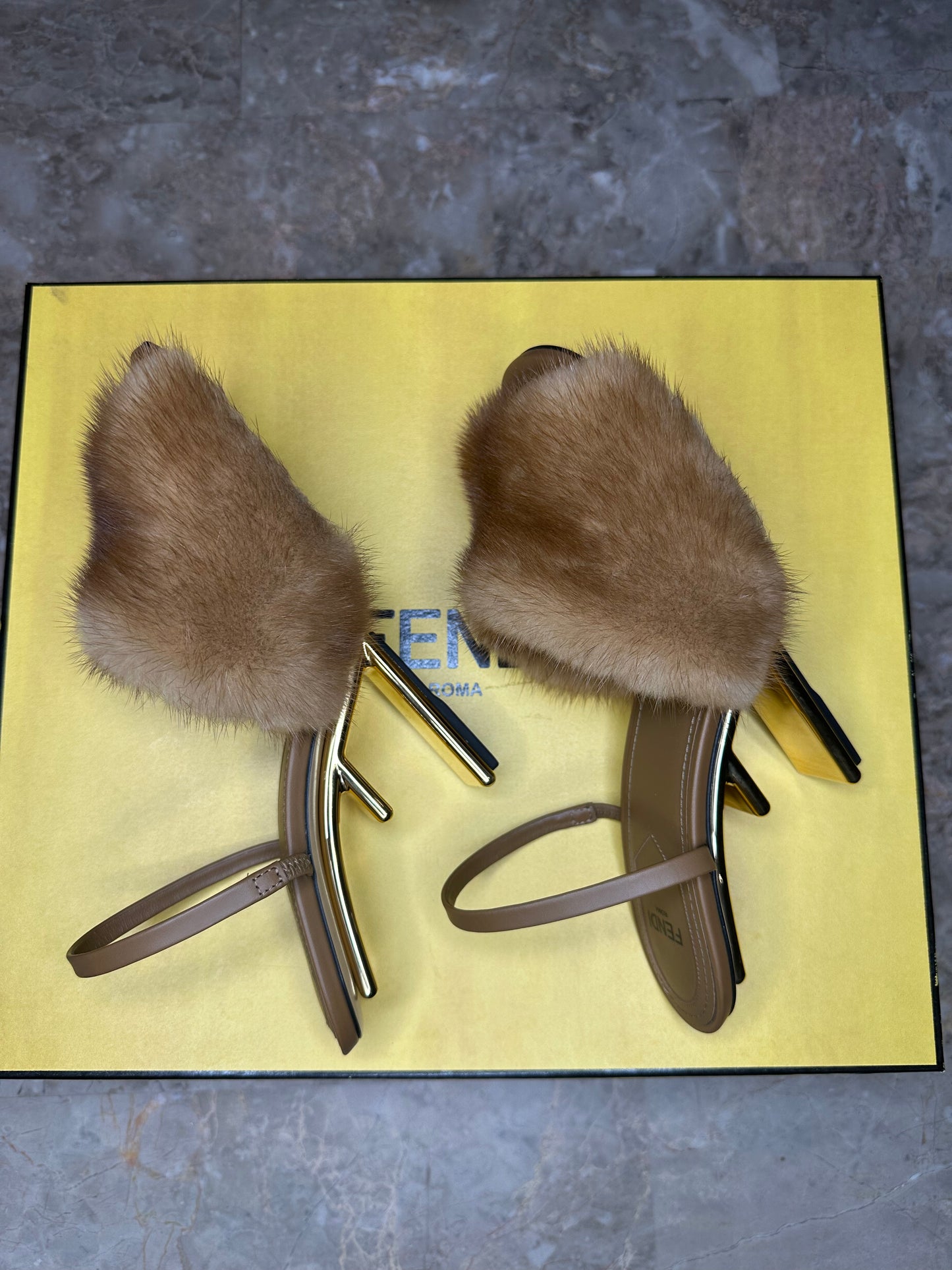 Fendi First Heeled Mules – Tan Leather & Faux Fur | Size EU 39.5 (With Box & Dust Bags)