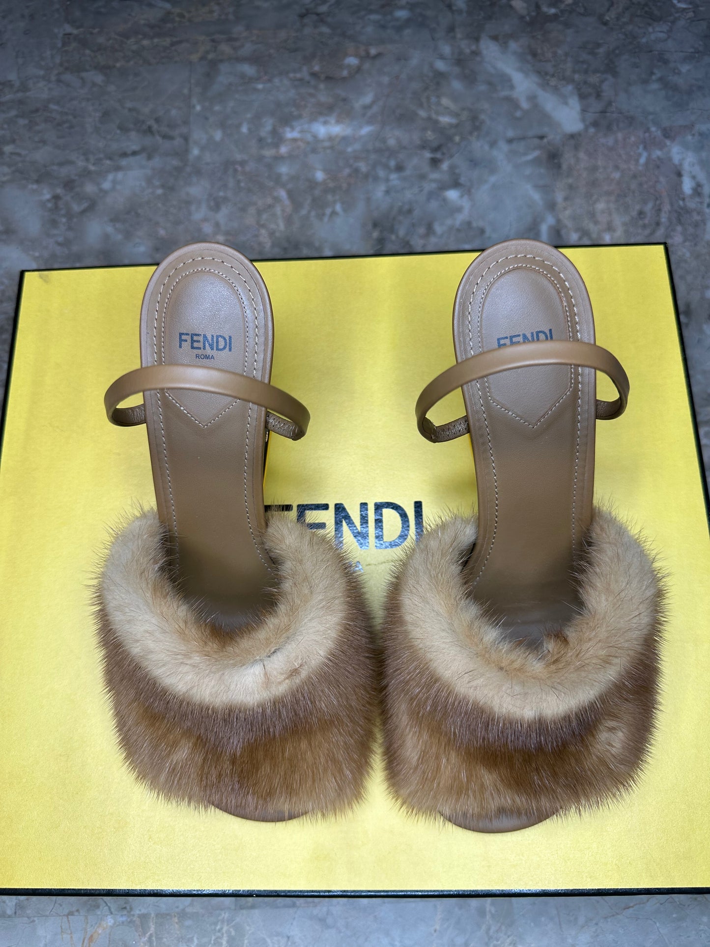 Fendi First Heeled Mules – Tan Leather & Faux Fur | Size EU 39.5 (With Box & Dust Bags)