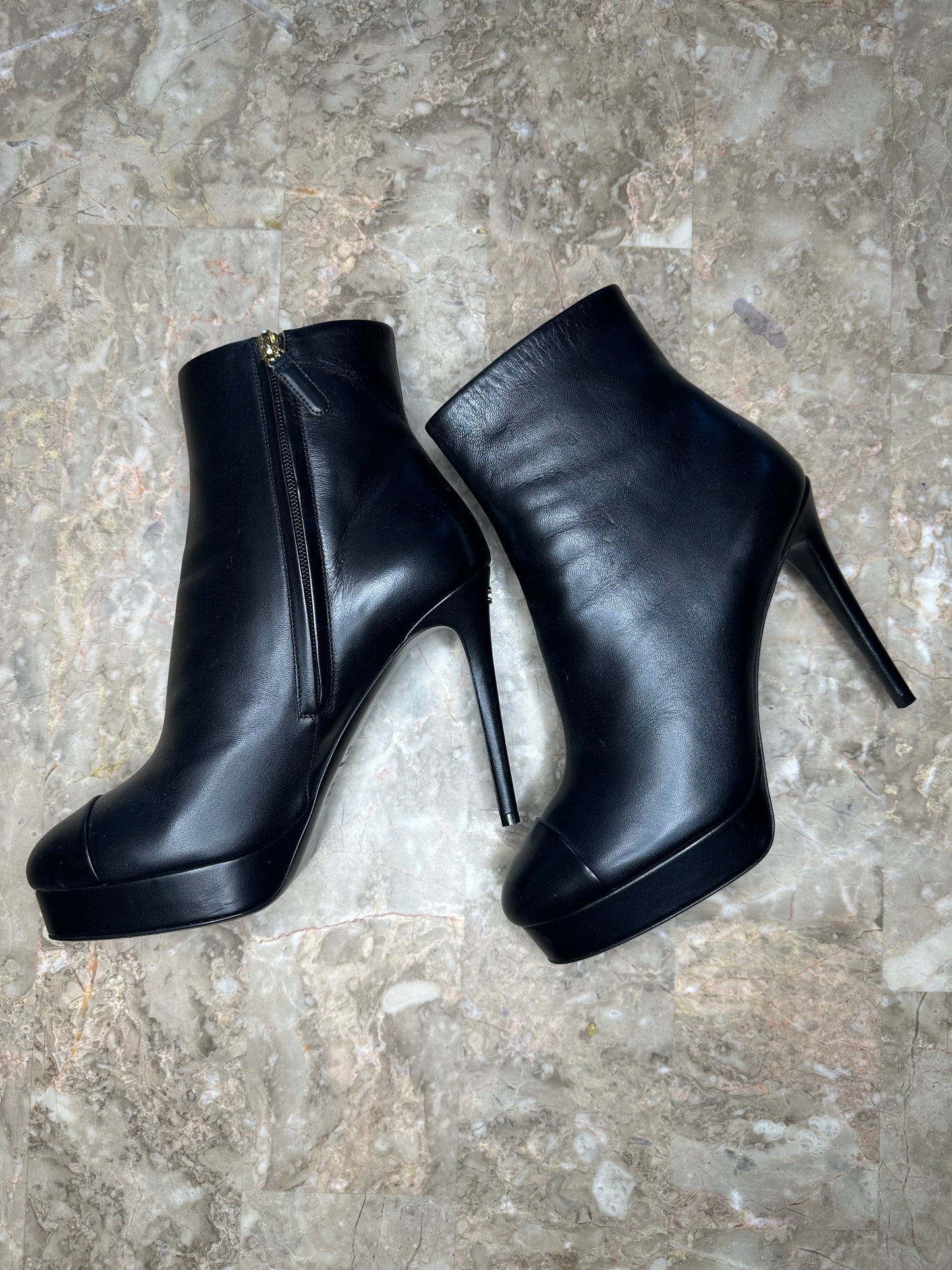 Chanel 21A Black Lambskin CC Platform Ankle Boots – Size 40.5