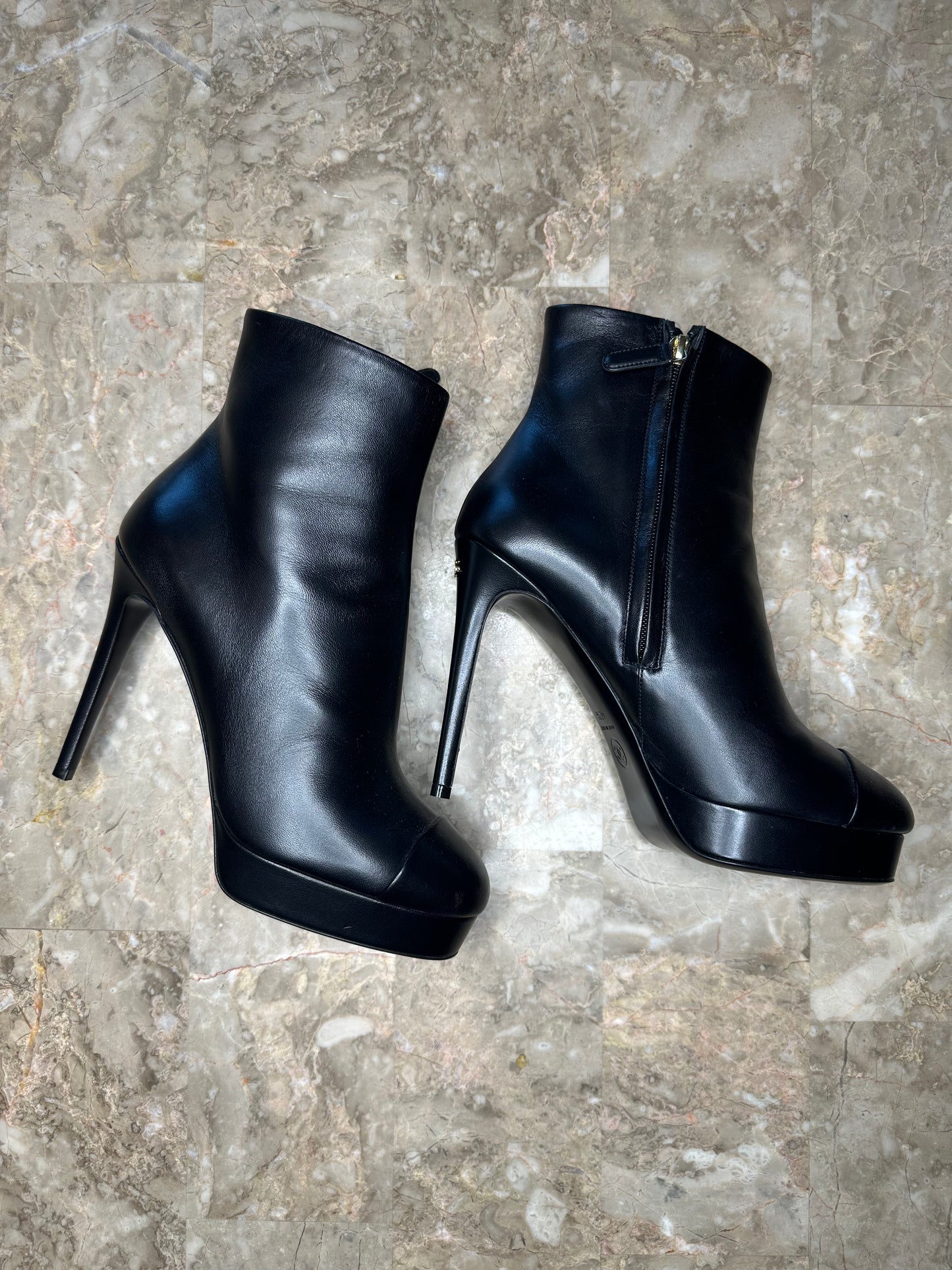 Chanel 21A Black Lambskin CC Platform Ankle Boots – Size 40.5