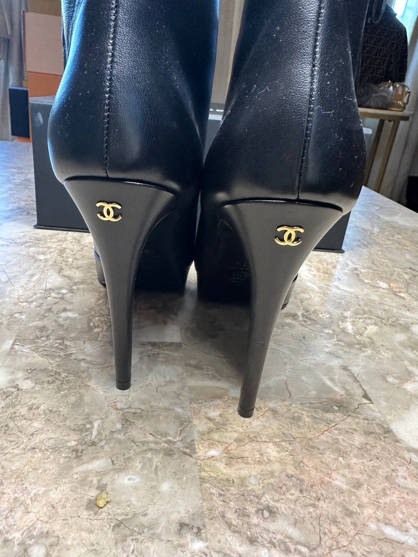 Chanel 21A Black Lambskin CC Platform Ankle Boots – Size 40.5