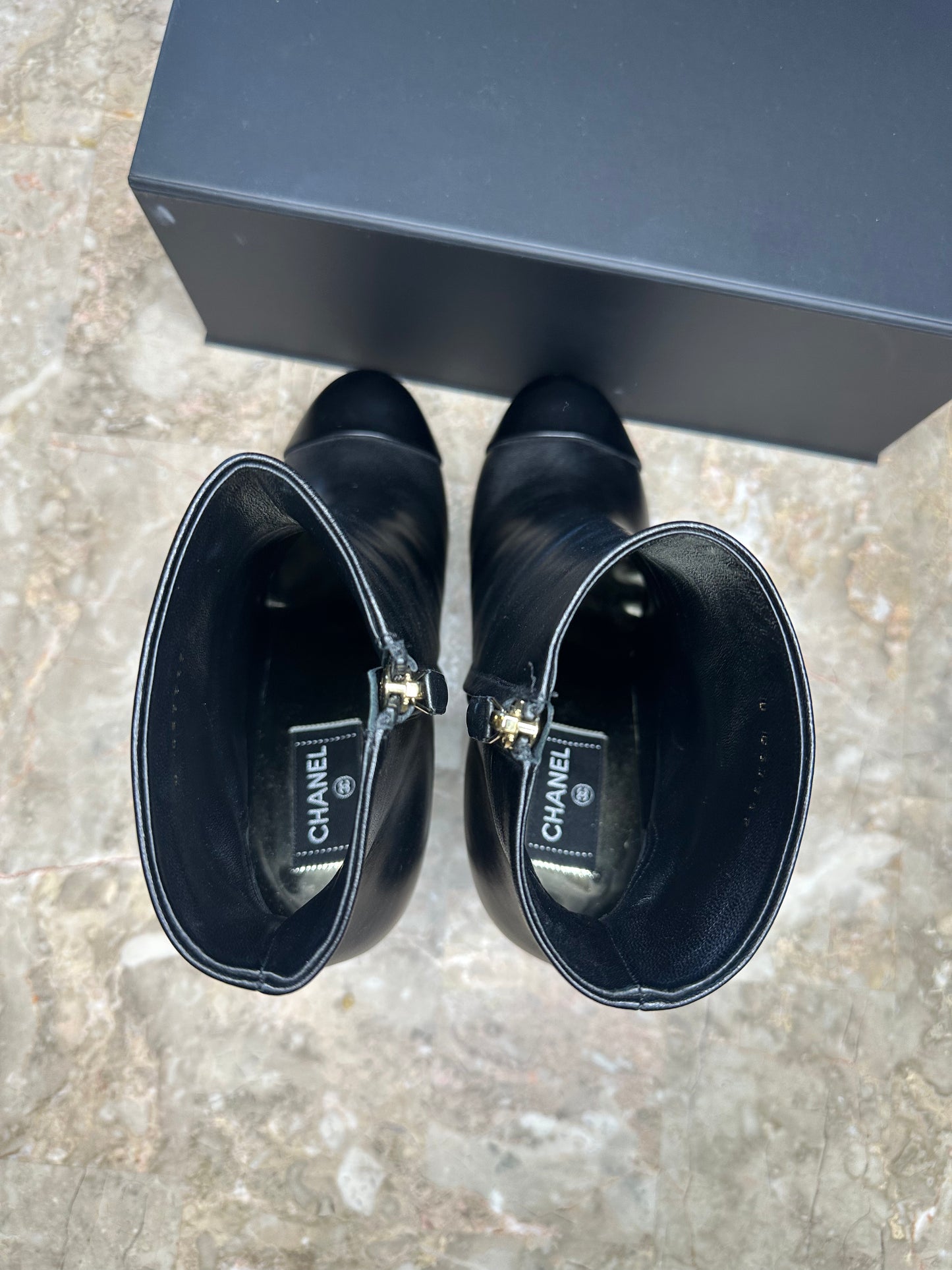 Chanel 21A Black Lambskin CC Platform Ankle Boots – Size 40.5