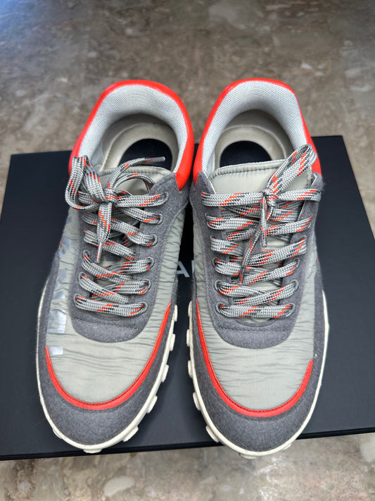 Chanel Gray, Orange & White Low-Top Sneakers – Size 39