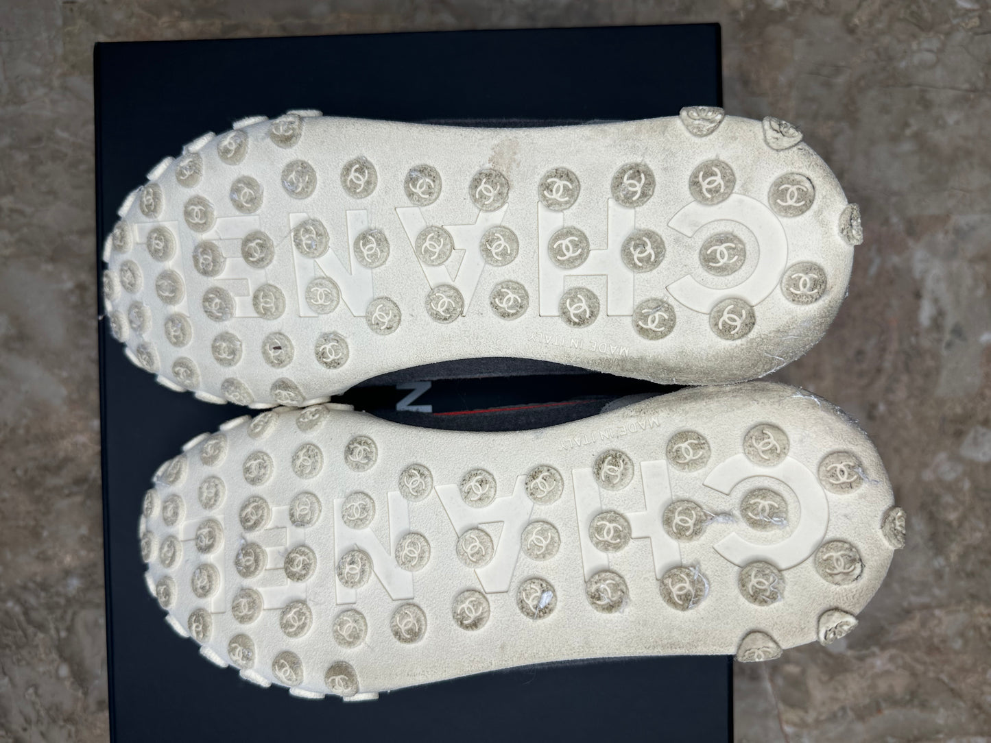 Chanel Gray, Orange & White Low-Top Sneakers – Size 39