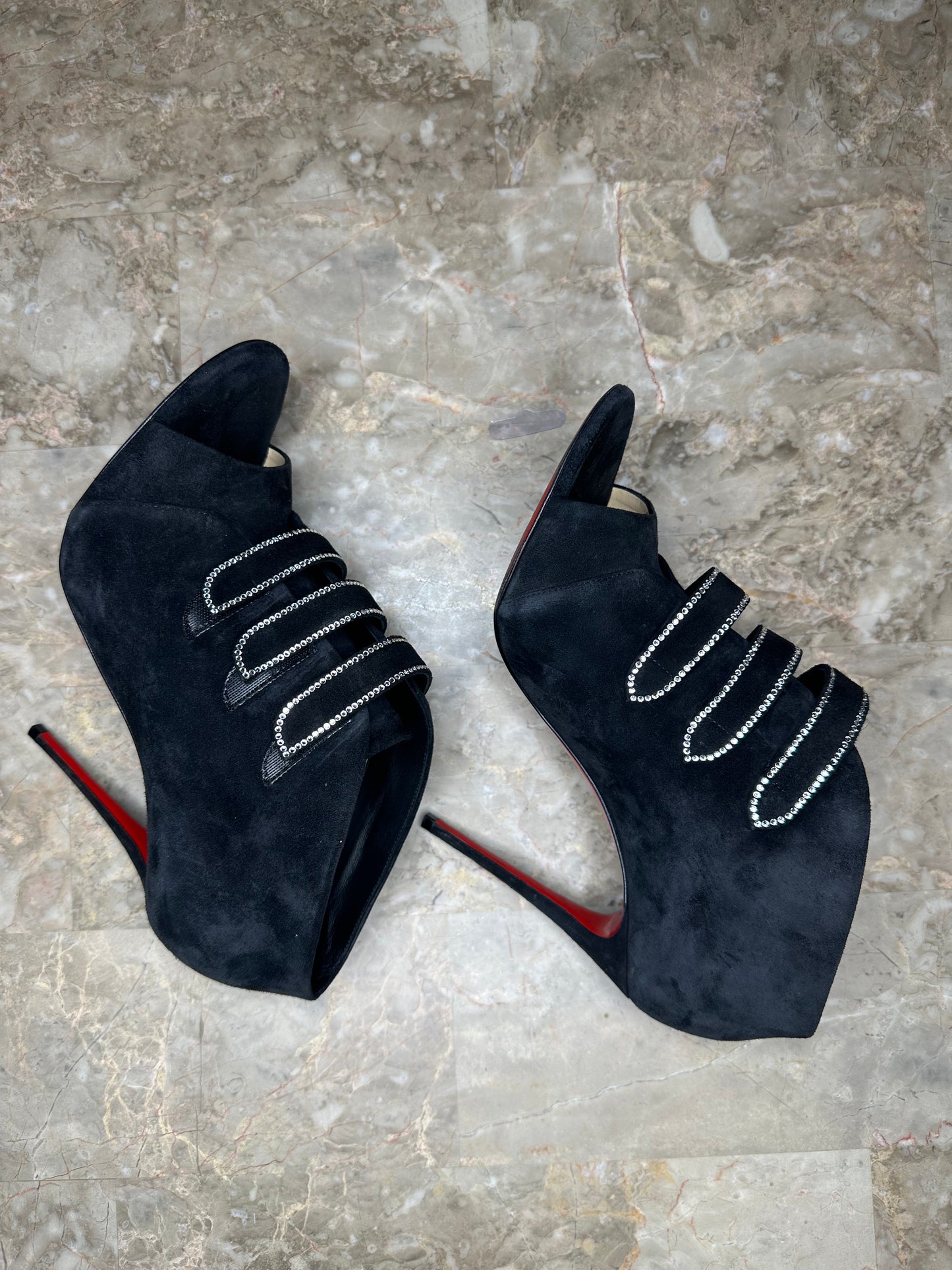 Christian Louboutin Triplica Strass 100 Suede Booties – Black Size 39.5