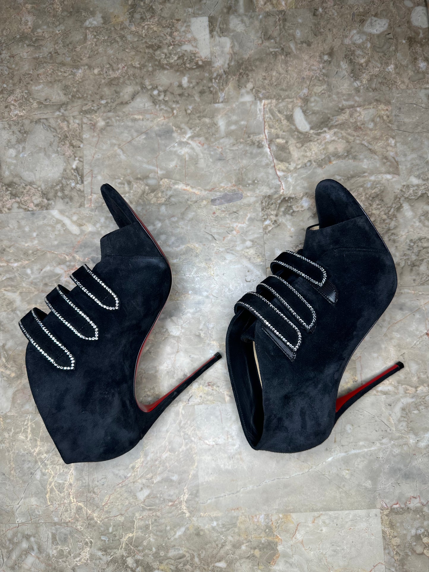 Christian Louboutin Triplica Strass 100 Suede Booties – Black Size 39.5