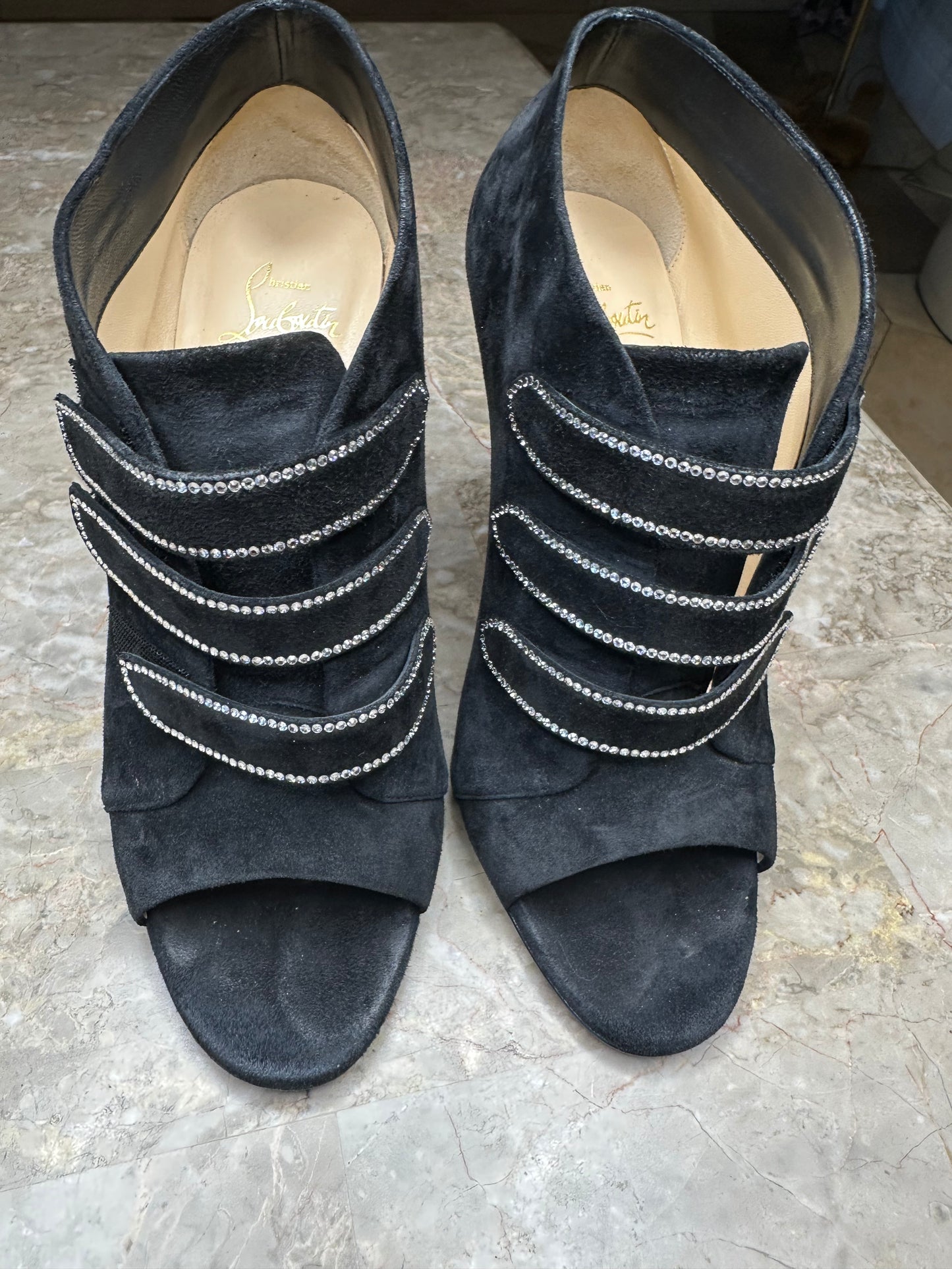 Christian Louboutin Triplica Strass 100 Suede Booties – Black Size 39.5