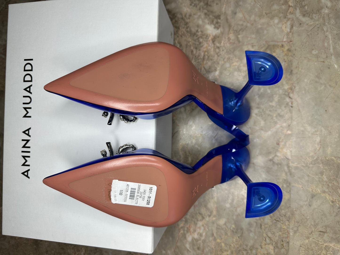 Amina Muaddi Begum Crystal Bow PVC Heels – Royal Blue Size 40