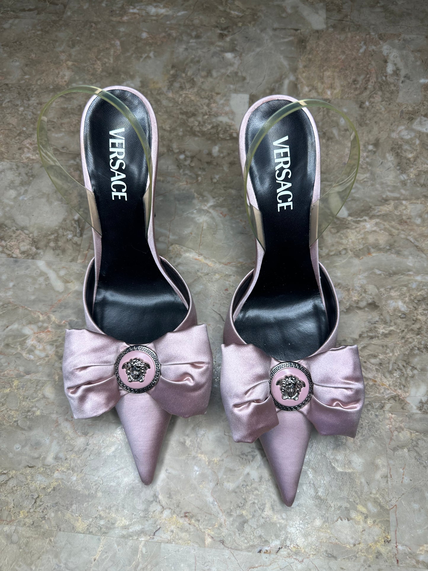 Versace Satin Medusa Bow Slingback Pumps – Pink Size 40