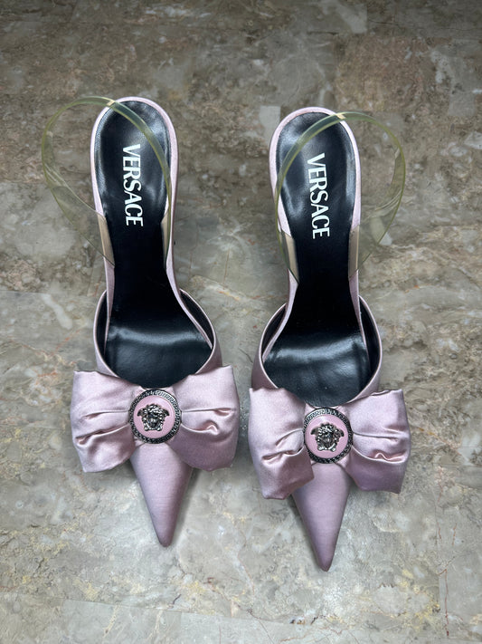 Versace Satin Medusa Bow Slingback Pumps – Pink Size 40