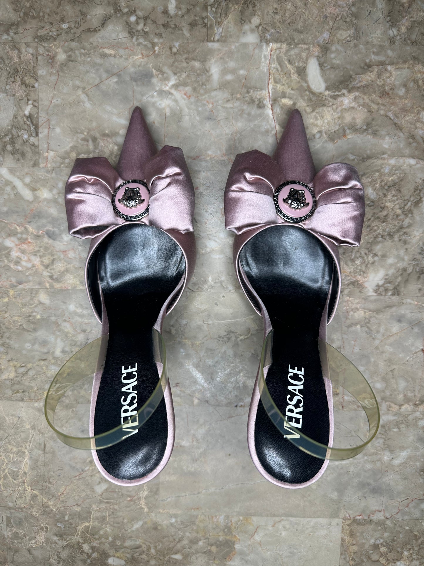 Versace Satin Medusa Bow Slingback Pumps – Pink Size 40