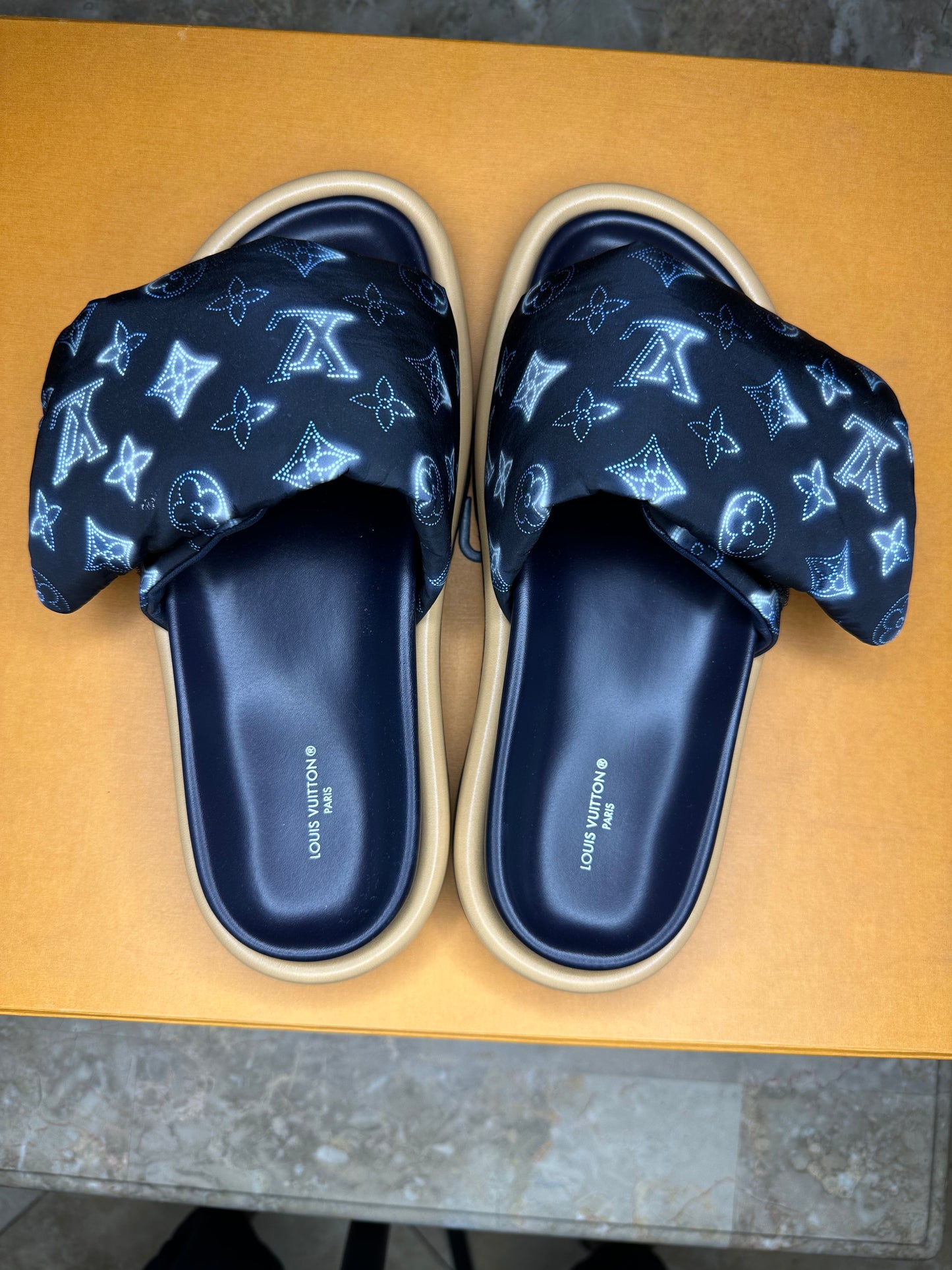Louis Vuitton Pool Pillow Comfort Mules Monogram Nylon – Navy Size 39