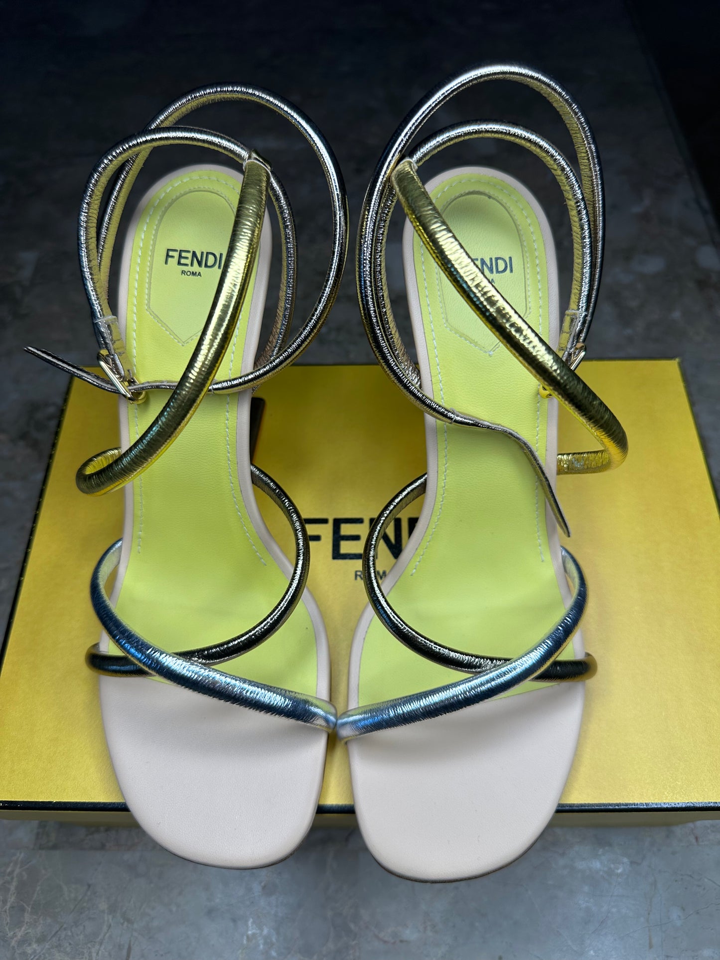 Fendi First Strappy Leather Sandals – Gold & Silver Nappa Size 40