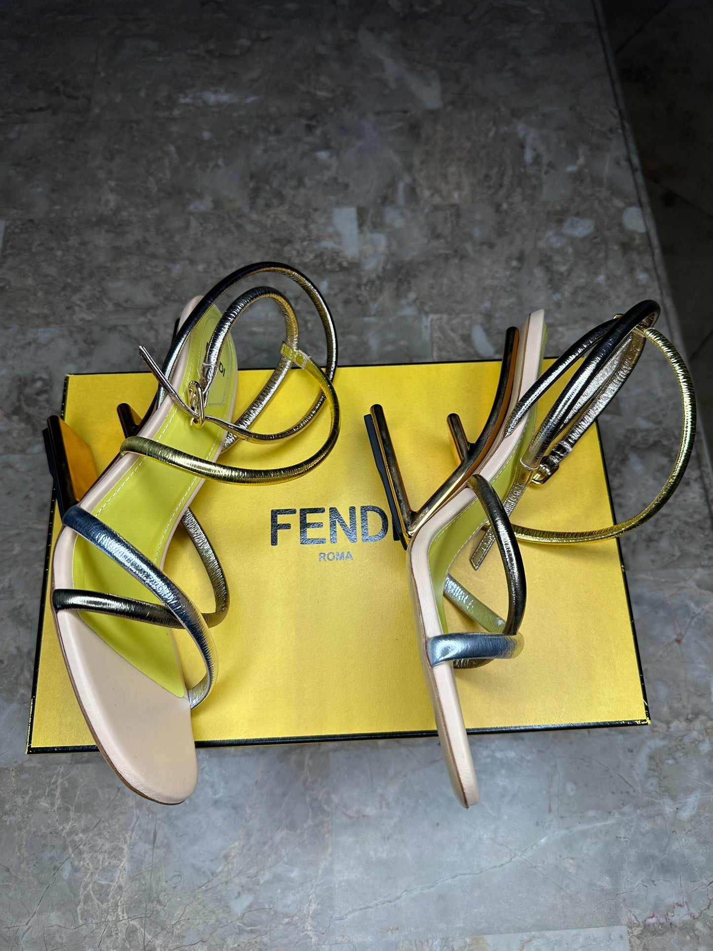 Fendi First Strappy Leather Sandals – Gold & Silver Nappa Size 40
