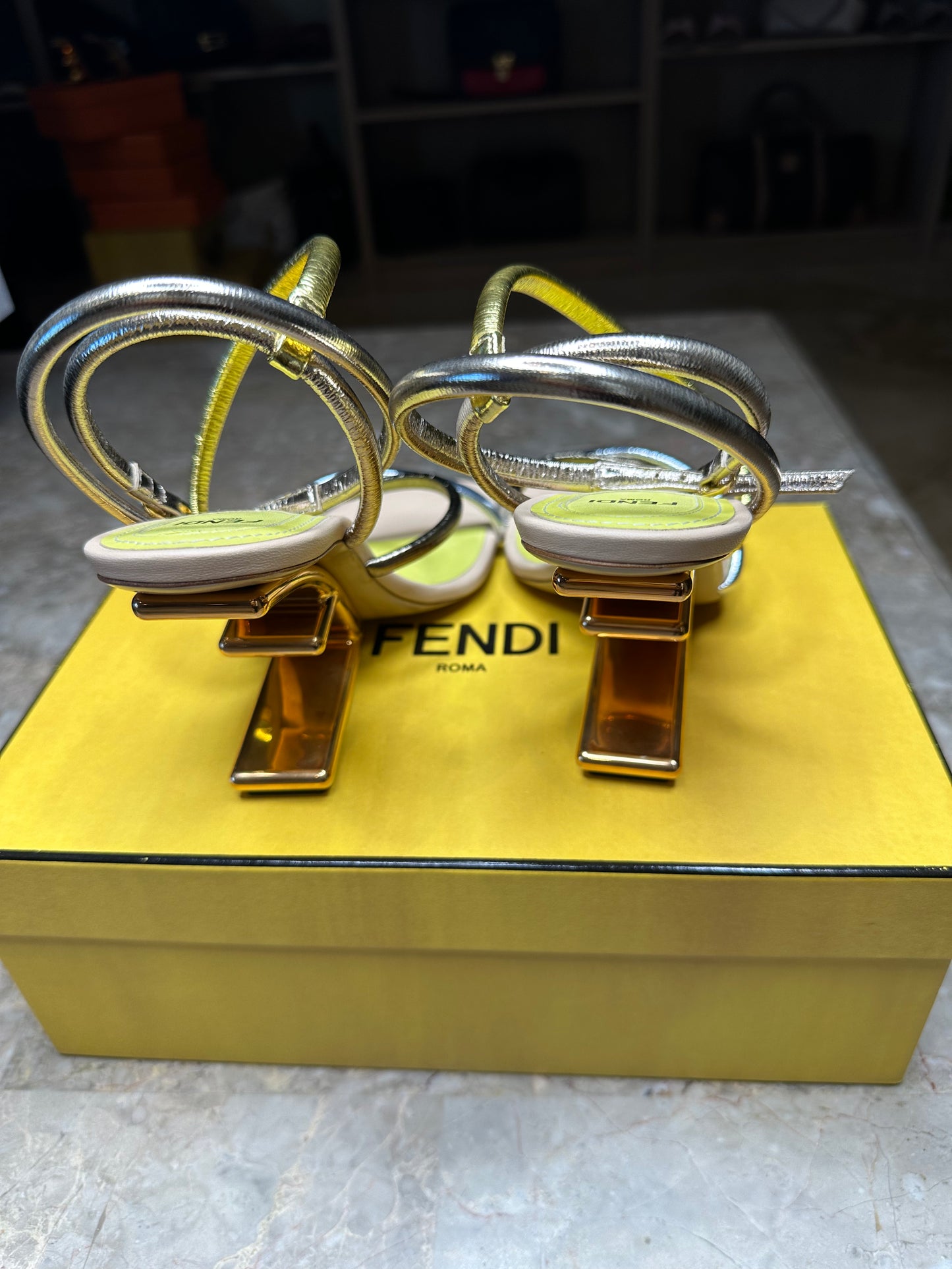 Fendi First Strappy Leather Sandals – Gold & Silver Nappa Size 40