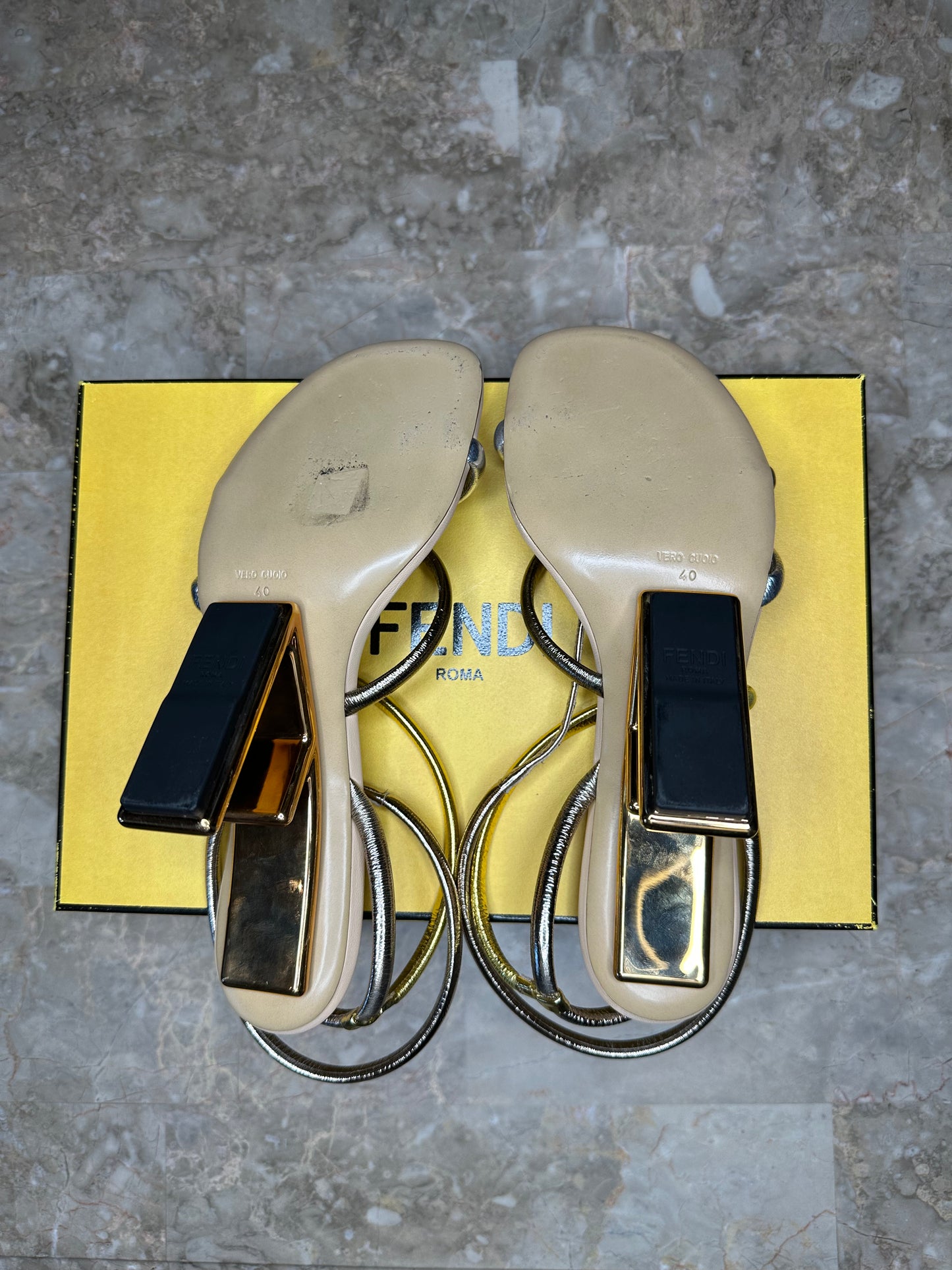 Fendi First Strappy Leather Sandals – Gold & Silver Nappa Size 40