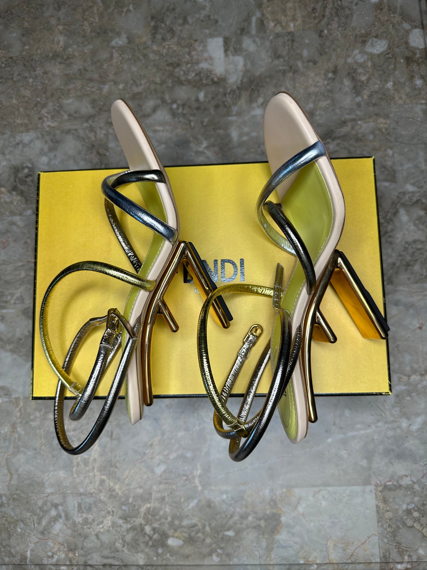 Fendi First Strappy Leather Sandals – Gold & Silver Nappa Size 40
