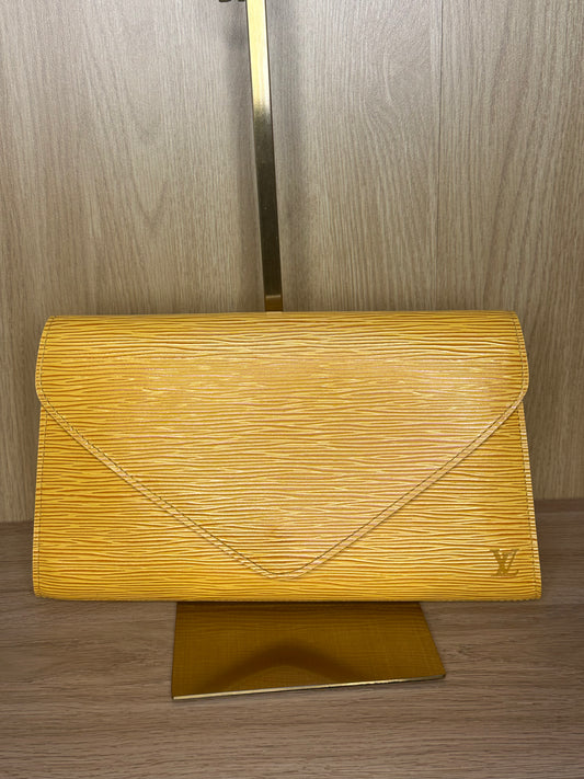 Louis Vuitton Epi Leather Art Deco Clutch Bag | Yellow Vintage Luxury Envelope Clutch