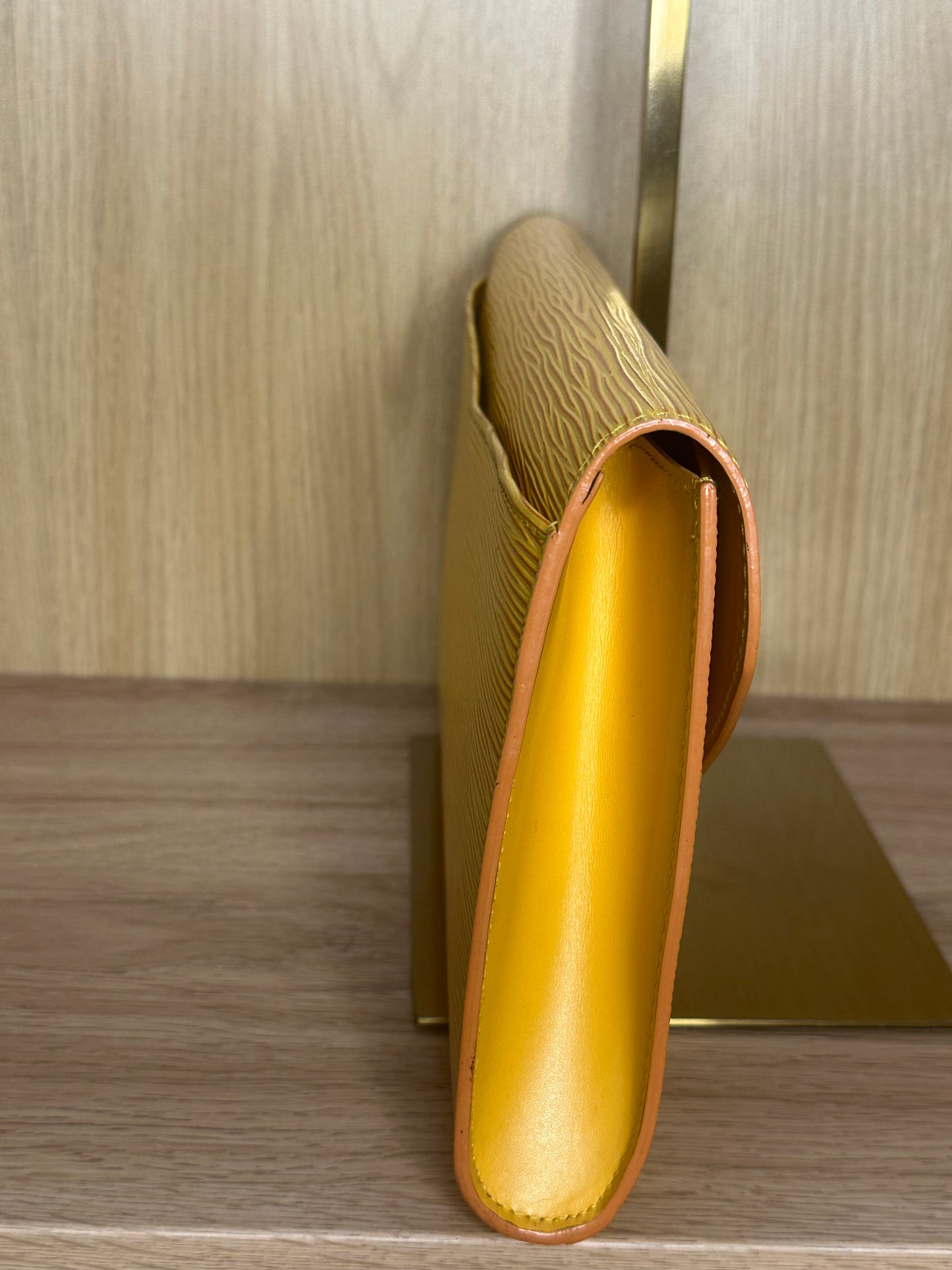Louis Vuitton Epi Leather Art Deco Clutch Bag | Yellow Vintage Luxury Envelope Clutch