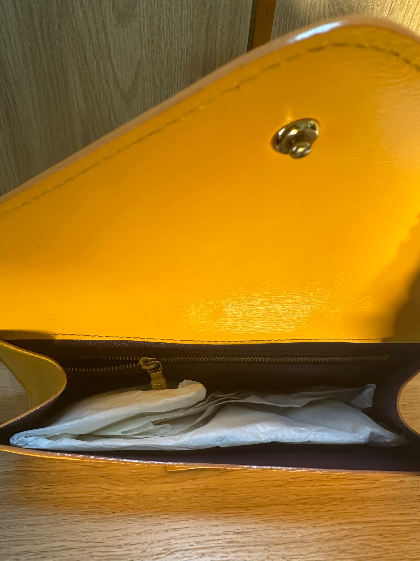 Louis Vuitton Epi Leather Art Deco Clutch Bag | Yellow Vintage Luxury Envelope Clutch