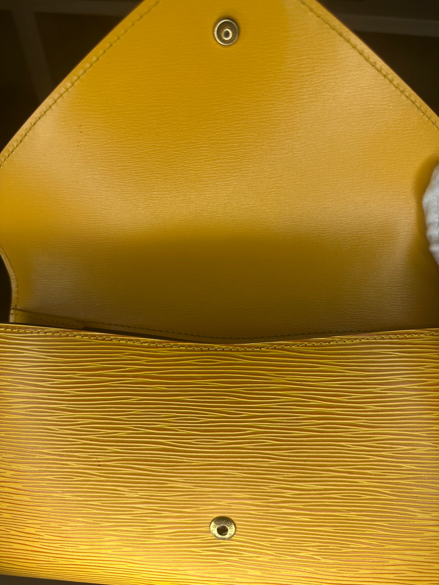 Louis Vuitton Epi Leather Art Deco Clutch Bag | Yellow Vintage Luxury Envelope Clutch
