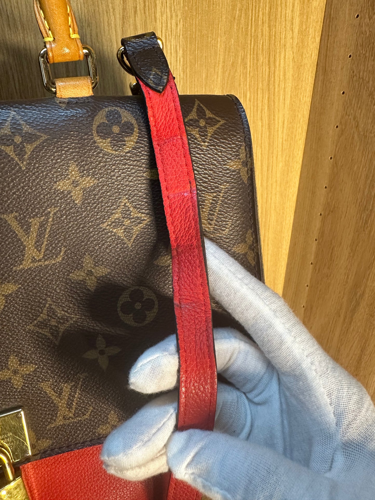 Louis Vuitton Marignan Monogram Canvas Handbag | Coquelicot Red Leather 2-Way Shoulder Bag