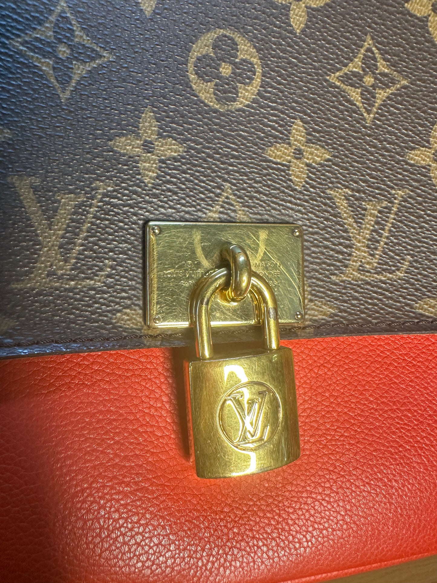 Louis Vuitton Marignan Monogram Canvas Handbag | Coquelicot Red Leather 2-Way Shoulder Bag