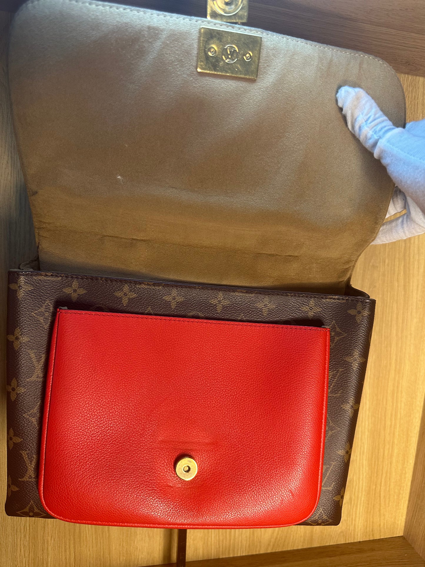 Louis Vuitton Marignan Monogram Canvas Handbag | Coquelicot Red Leather 2-Way Shoulder Bag