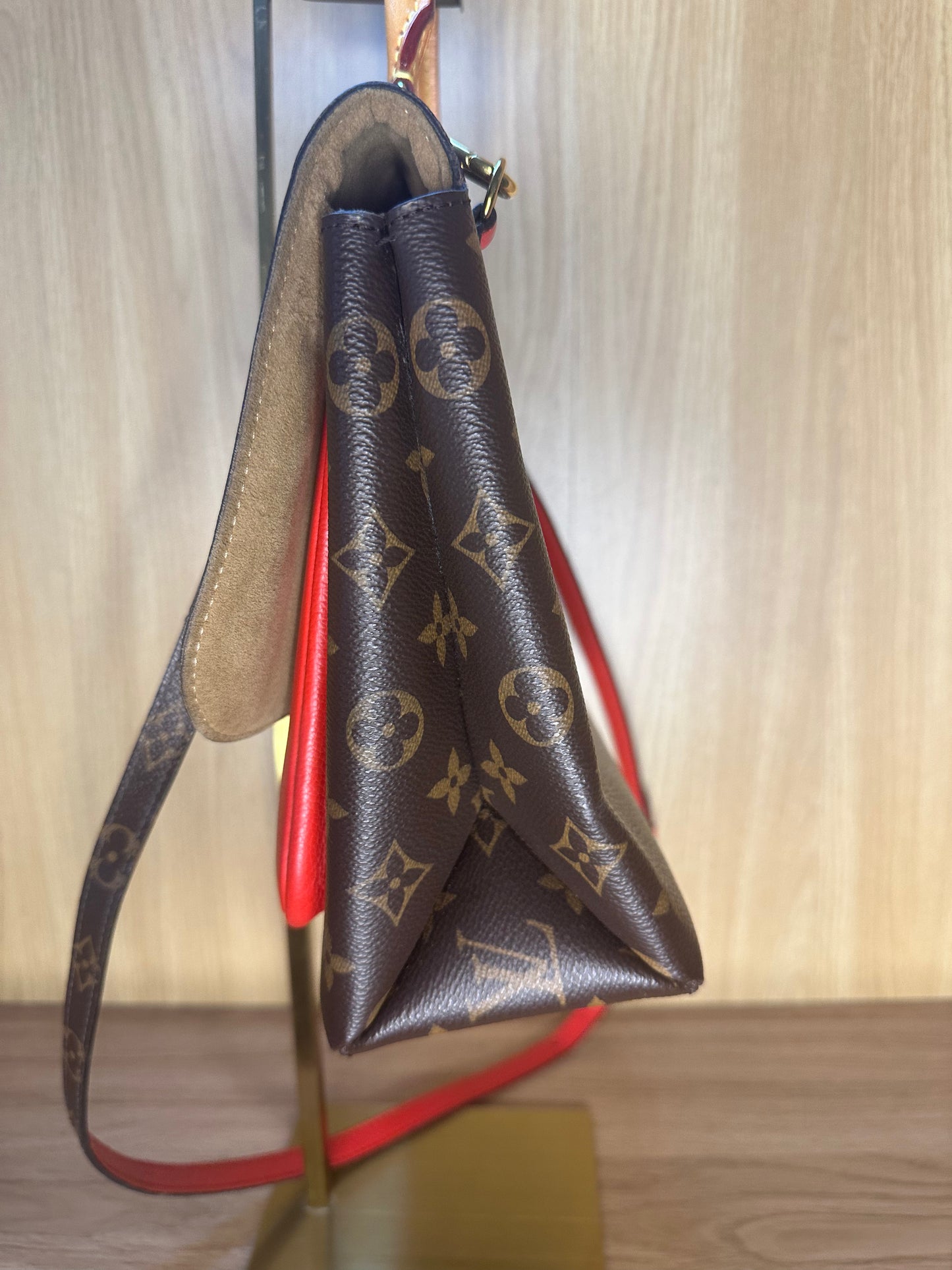 Louis Vuitton Marignan Monogram Canvas Handbag | Coquelicot Red Leather 2-Way Shoulder Bag