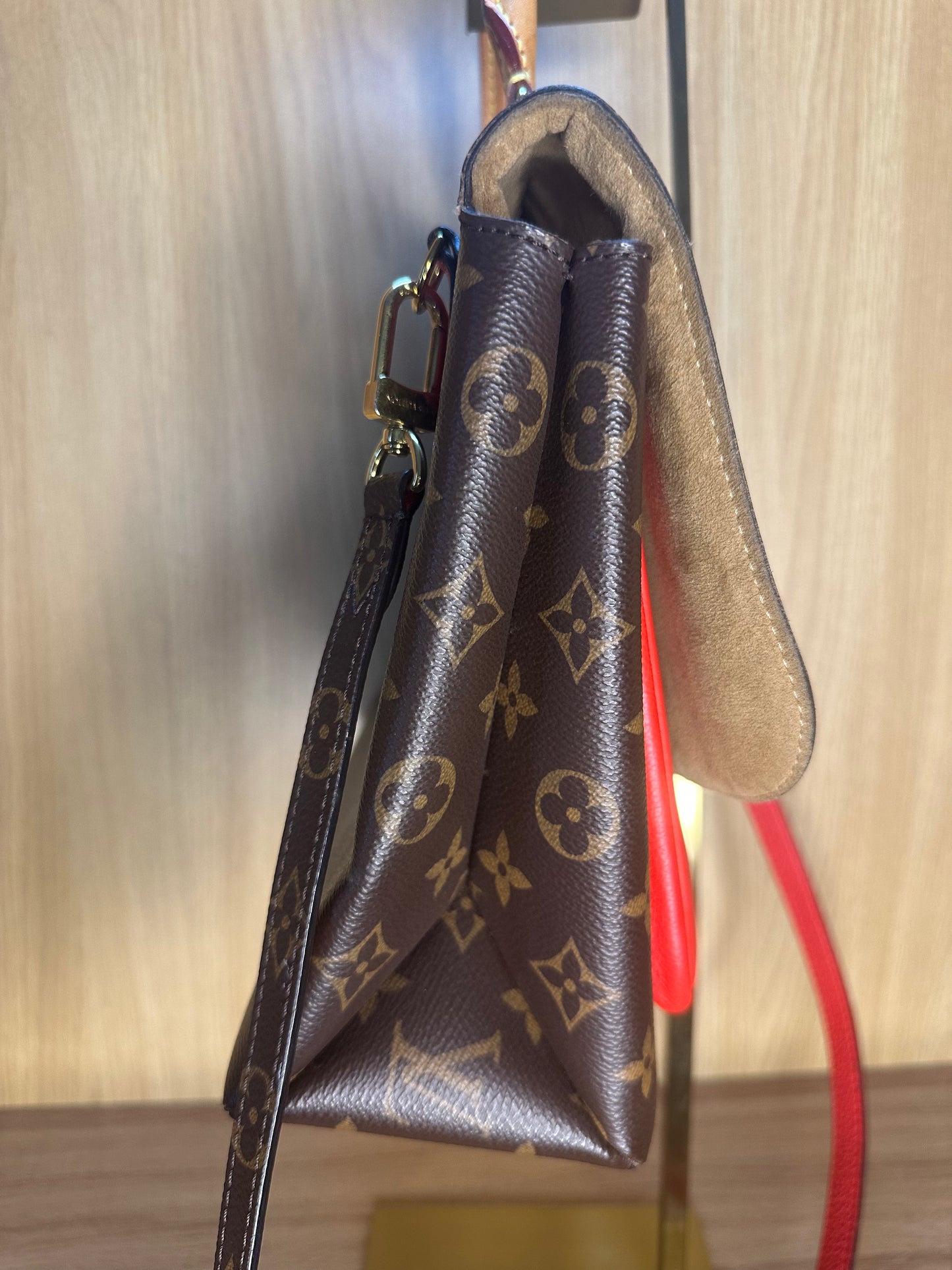Louis Vuitton Marignan Monogram Canvas Handbag | Coquelicot Red Leather 2-Way Shoulder Bag