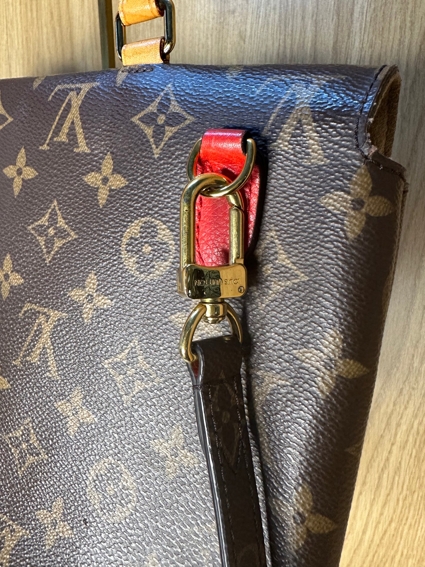 Louis Vuitton Marignan Monogram Canvas Handbag | Coquelicot Red Leather 2-Way Shoulder Bag